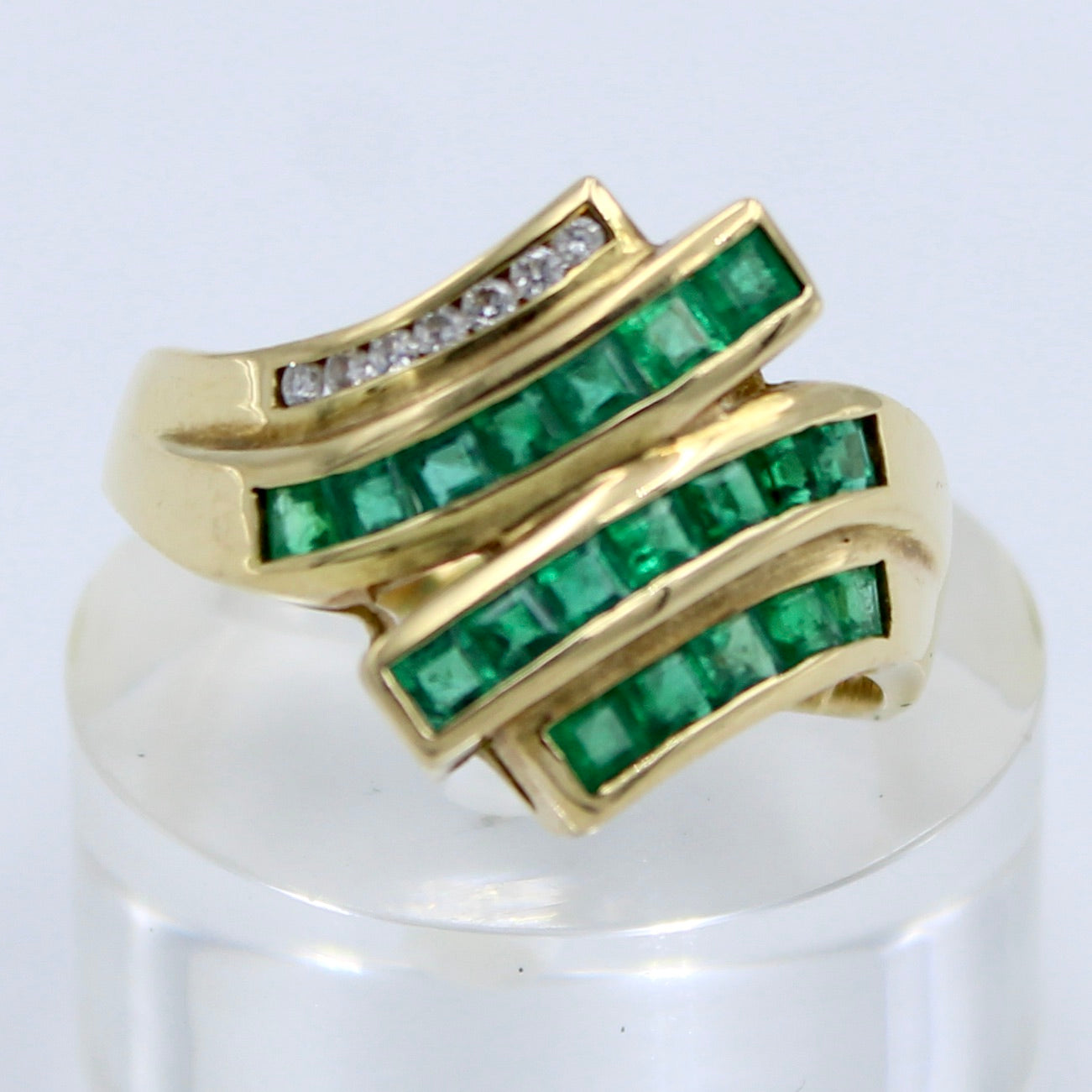 Vintage AAA 1.34 Ct Emerald & Diamond Channel Setting Ring in 18K Gold