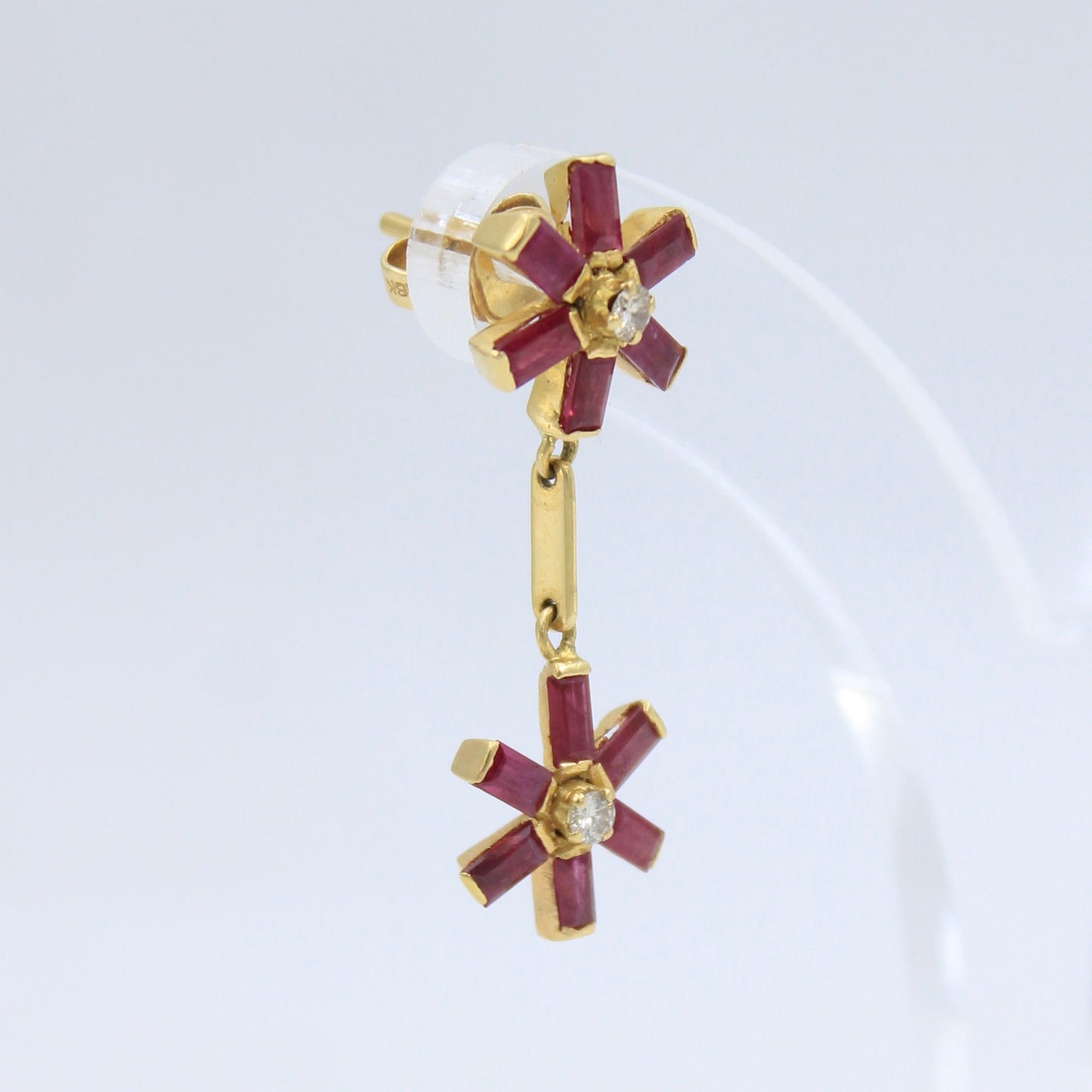 Elegant 1.26 TCW Natural Untreated Ruby & Diamond Floral Drop Earring in 18K Yellow Gold