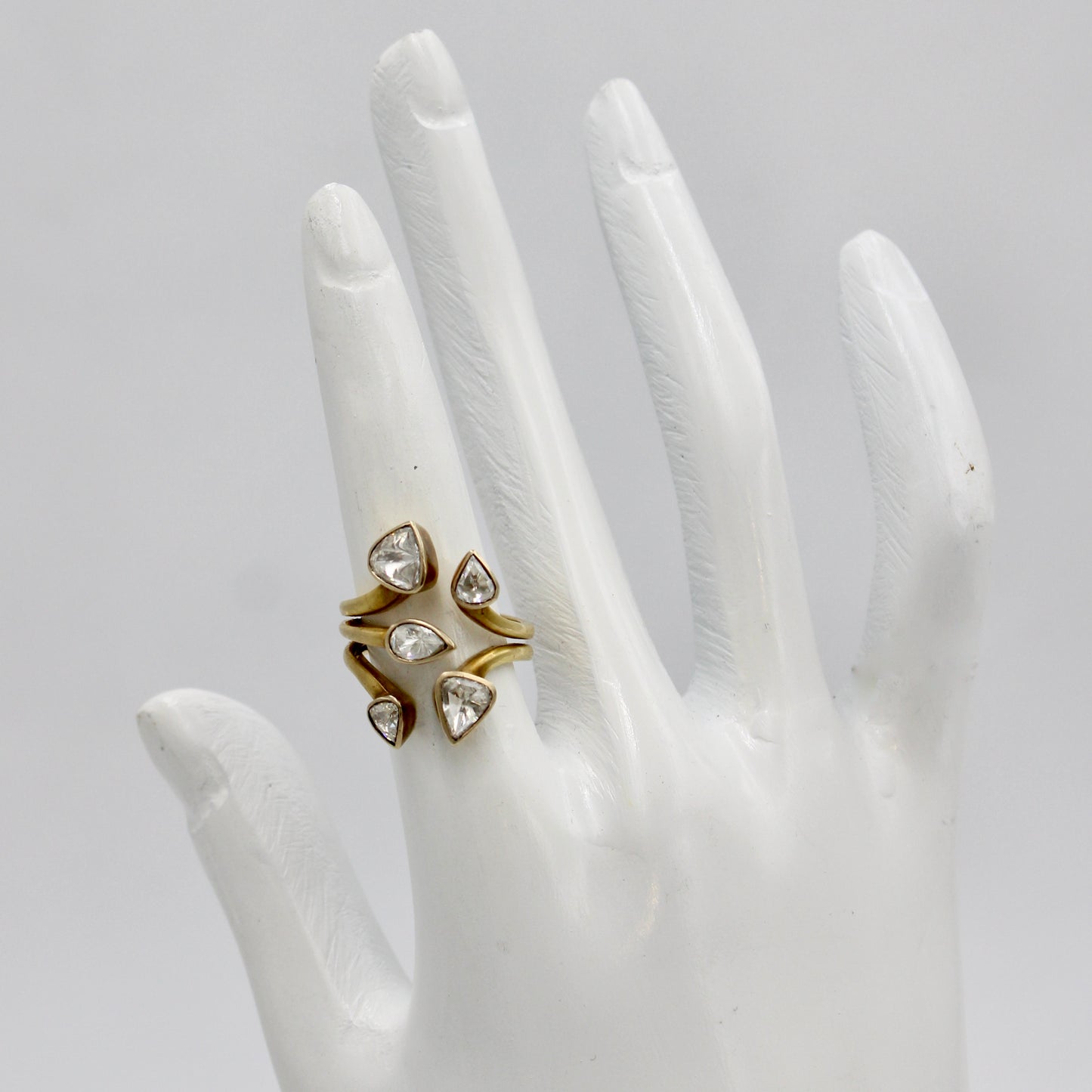 Natural 0.80 Ct Rose Cut Diamond Between the Finger Ring in 18K Brushed Gold