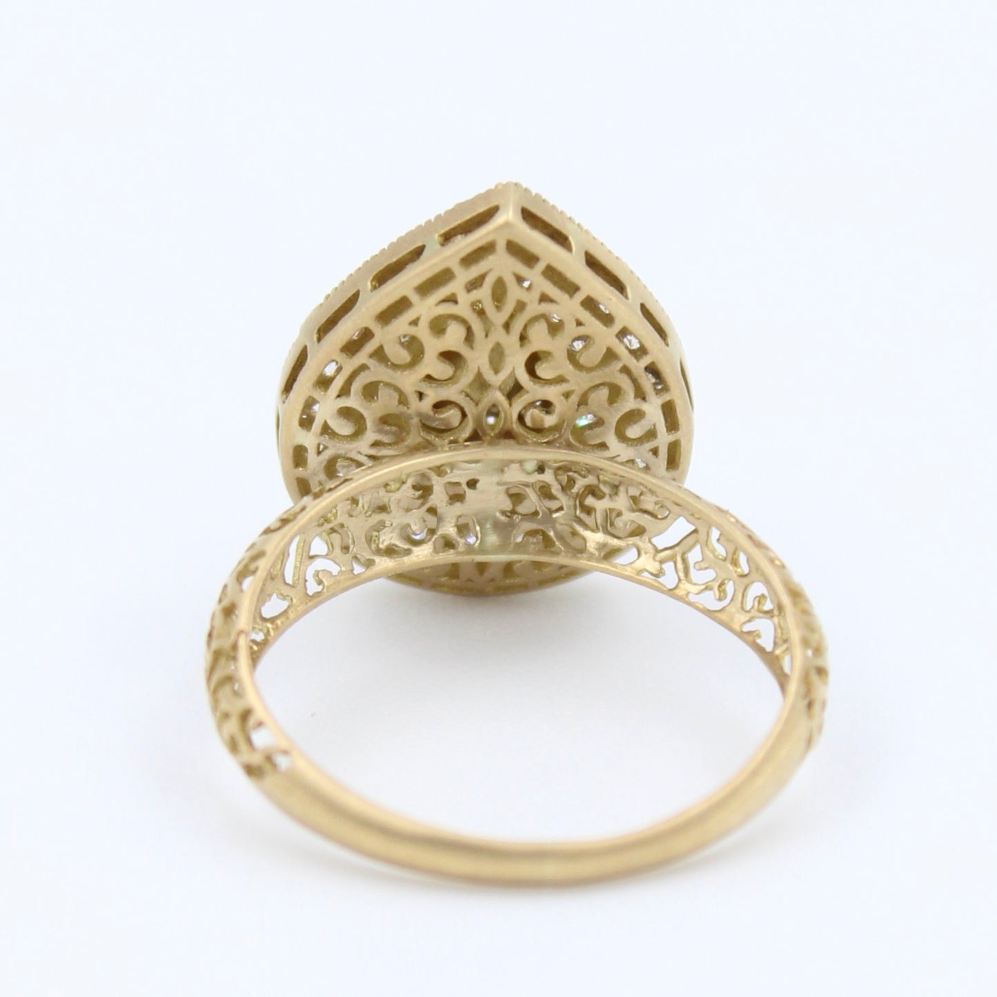 Natural 0.93 Ct Rose Cut & Round Diamond Filigree Work Cocktail Ring in 18K Brushed YellowGold