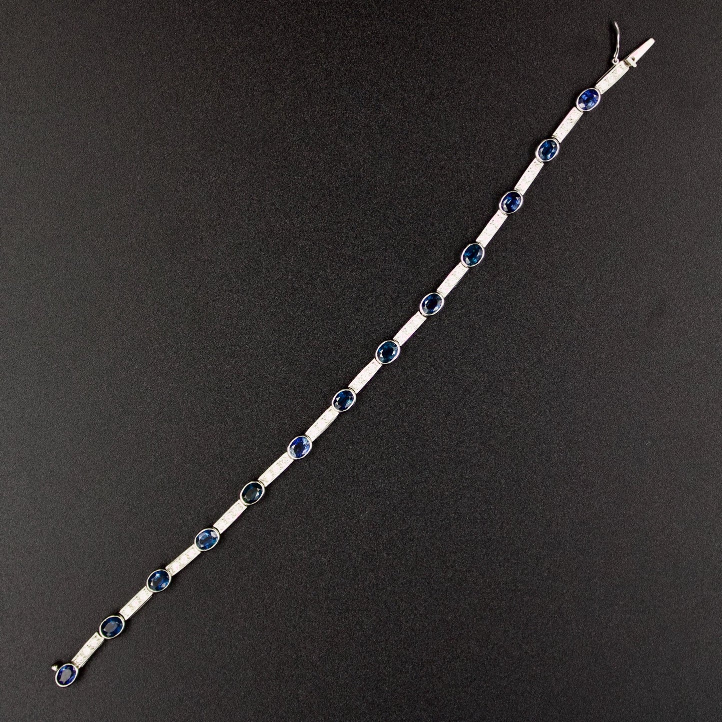 Natural 6.51 ct Blue Sapphire And Diamond Tennis Bracelet in 18K White Gold