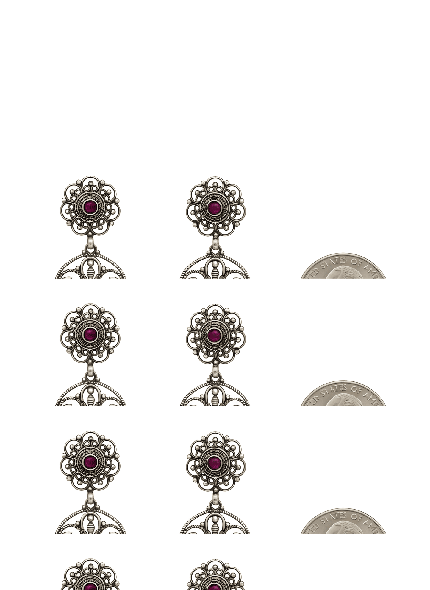 925 Silver Pink Rhinestone Filigree Drop Earrings