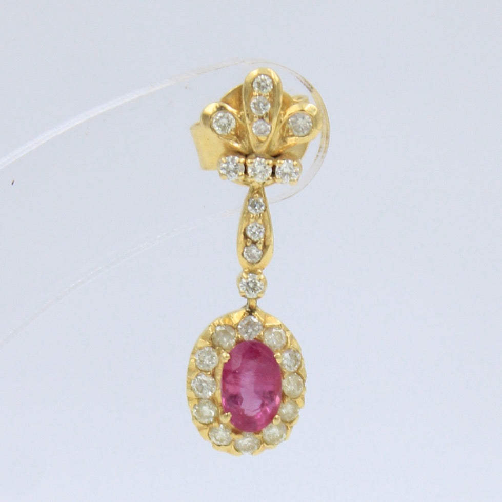 Vintage 3.60 TCW Natural Untreated Ruby & Diamond Drop Earring in 18K Gold