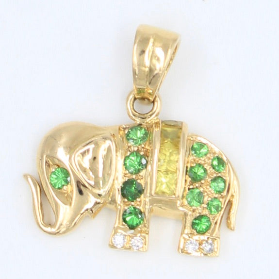Minimalist 0.70 TCW Tsavorite, Yellow Sapphire & Diamond Elephant Pendant in 18K Gold
