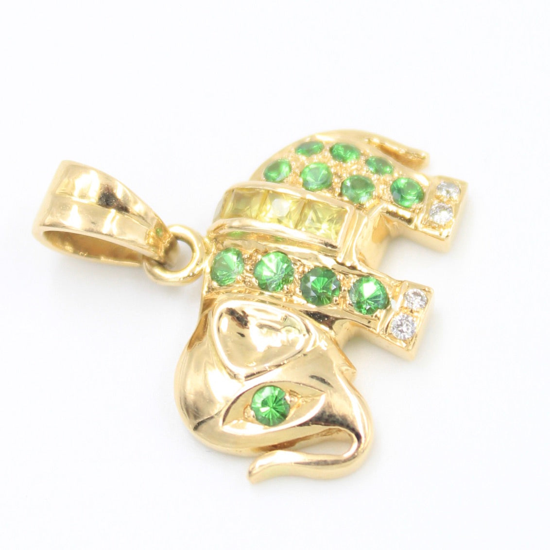 Minimalist 0.70 TCW Tsavorite, Yellow Sapphire & Diamond Elephant Pendant in 18K Gold