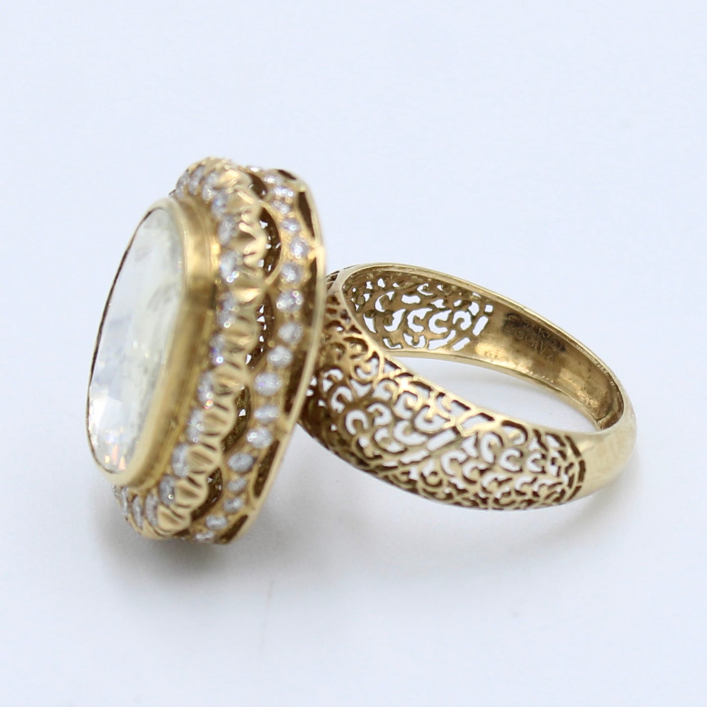 Luxury 3.58 Ct Polki Diamond Filigree Work Ring in 18K Gold