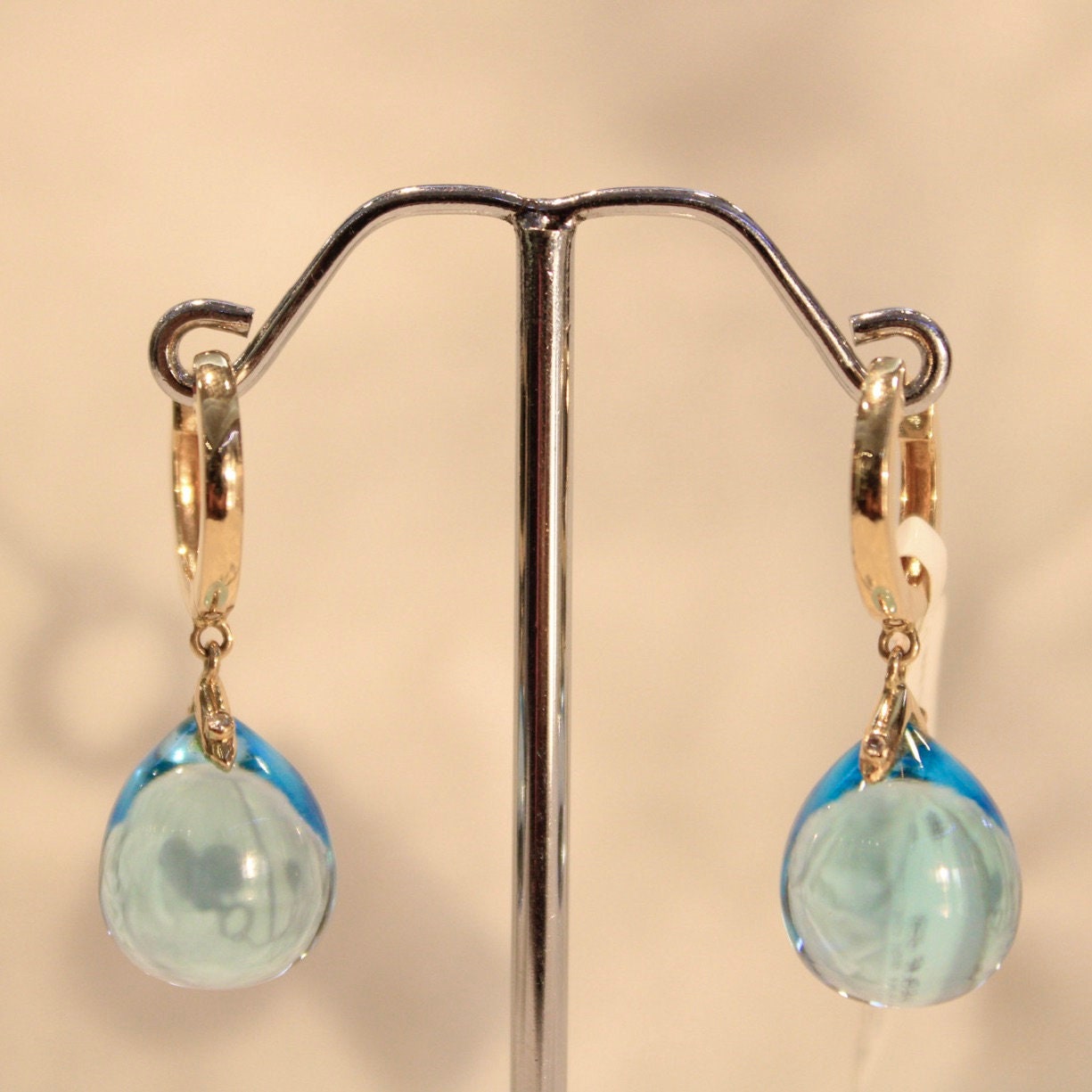 Elegant Minimalist 37 CTW AAA Swiss Blue Topaz and Diamond Drop Earring in 18K Yellow Gold