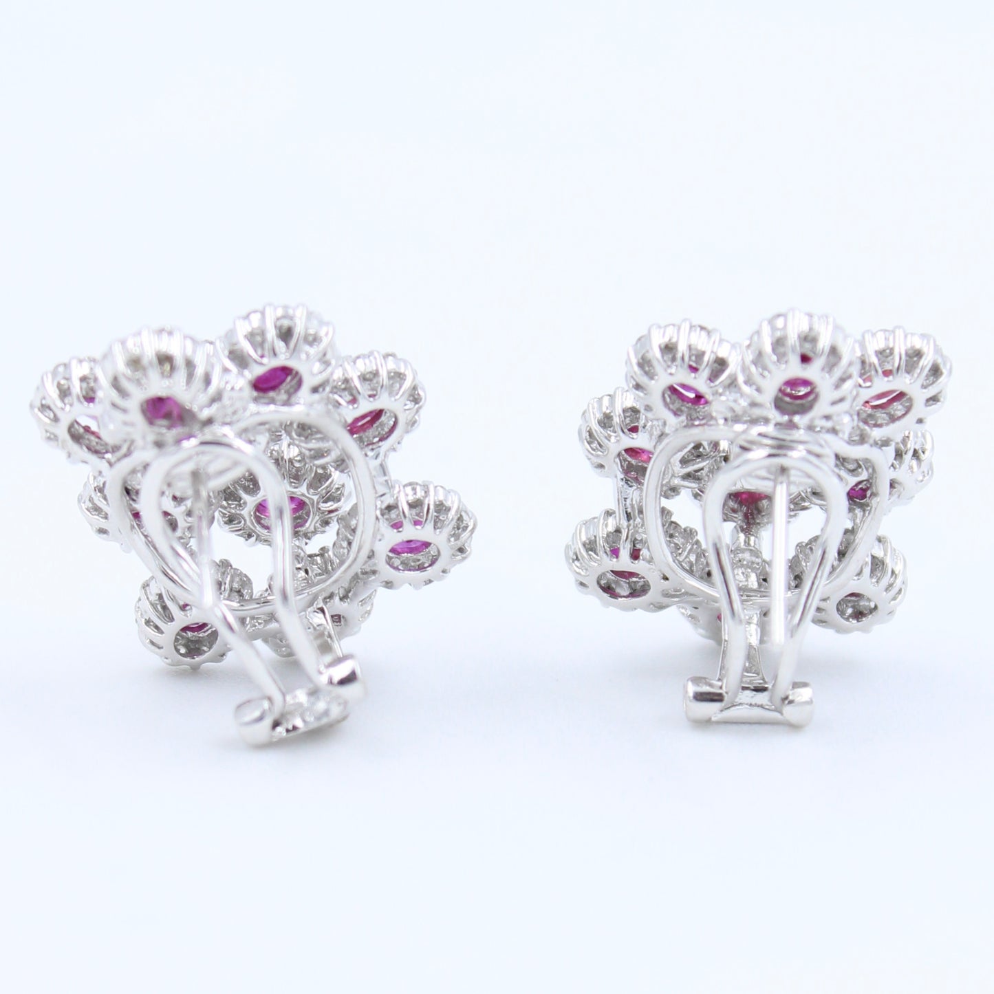 Natural 6.17 Ct AAA Ruby and Diamond Grape Stud Earring in 14K White Gold