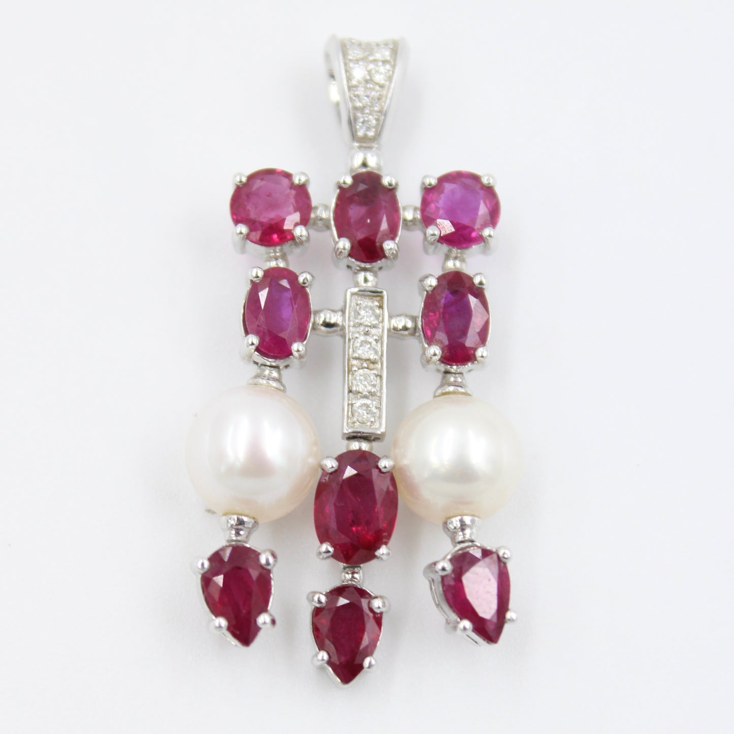 Natural 8.78 Ct AAA Red Ruby, Pearl & Diamond Statement Pendant