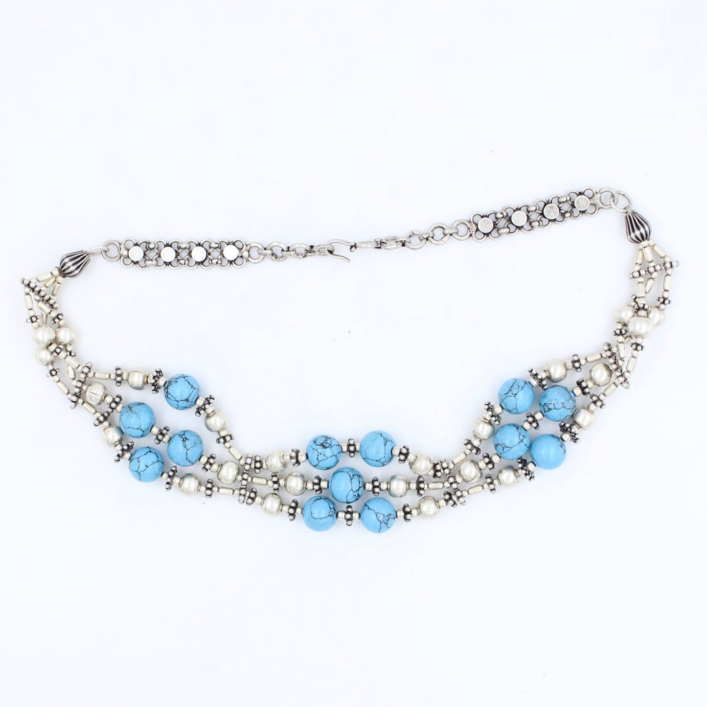 Vintage Handmade Turquoise Choker Necklace in Sterling Silver