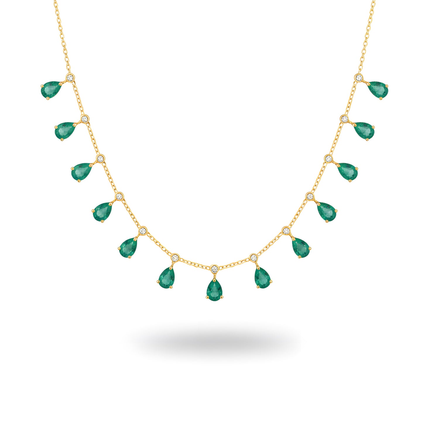 Minimal 5.32 Ct AAA Emerald & Diamond Pear Drop Necklace in 18K Yellow Gold