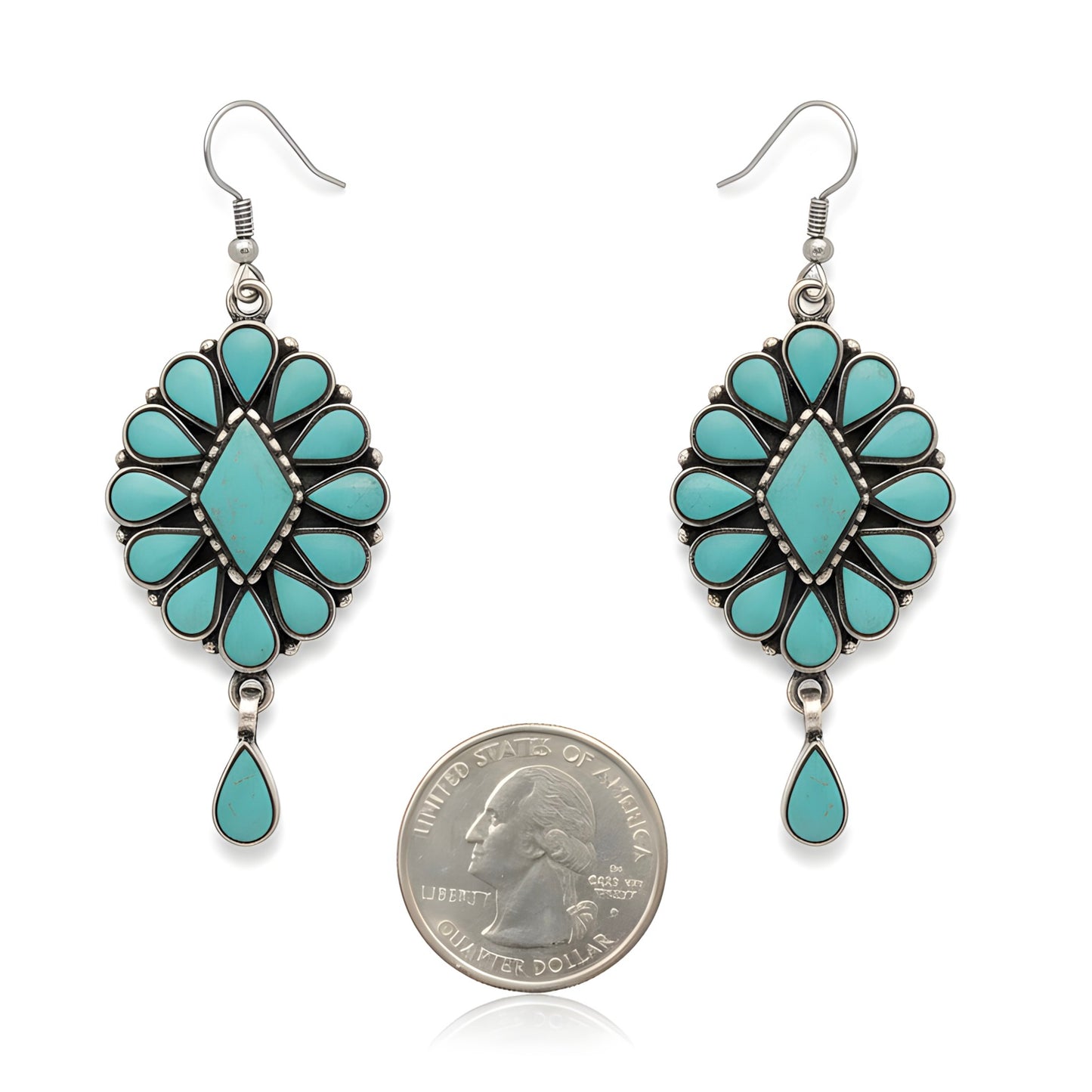 Vintage Tibetan Natural Turquoise Drop Earrings in Sterling Silver