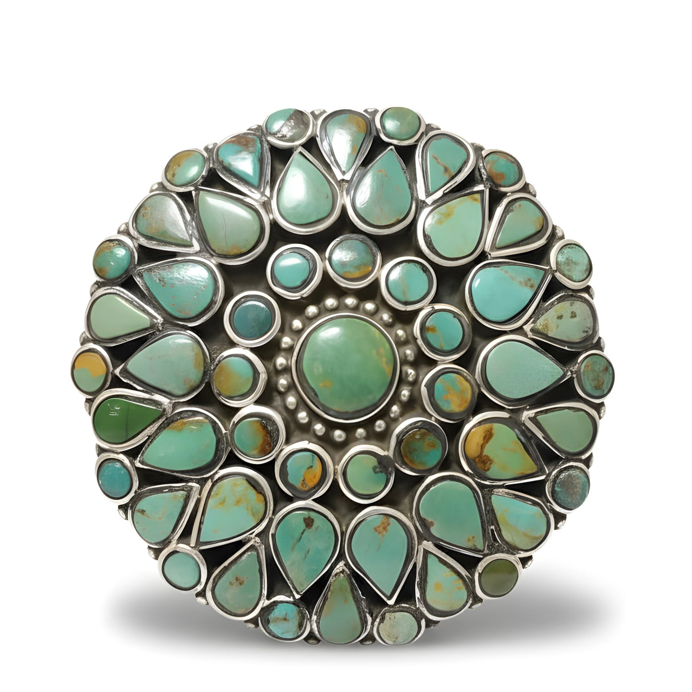 Vintage Tibetan Natural Turquoise Cocktail Ring in Sterling Silver
