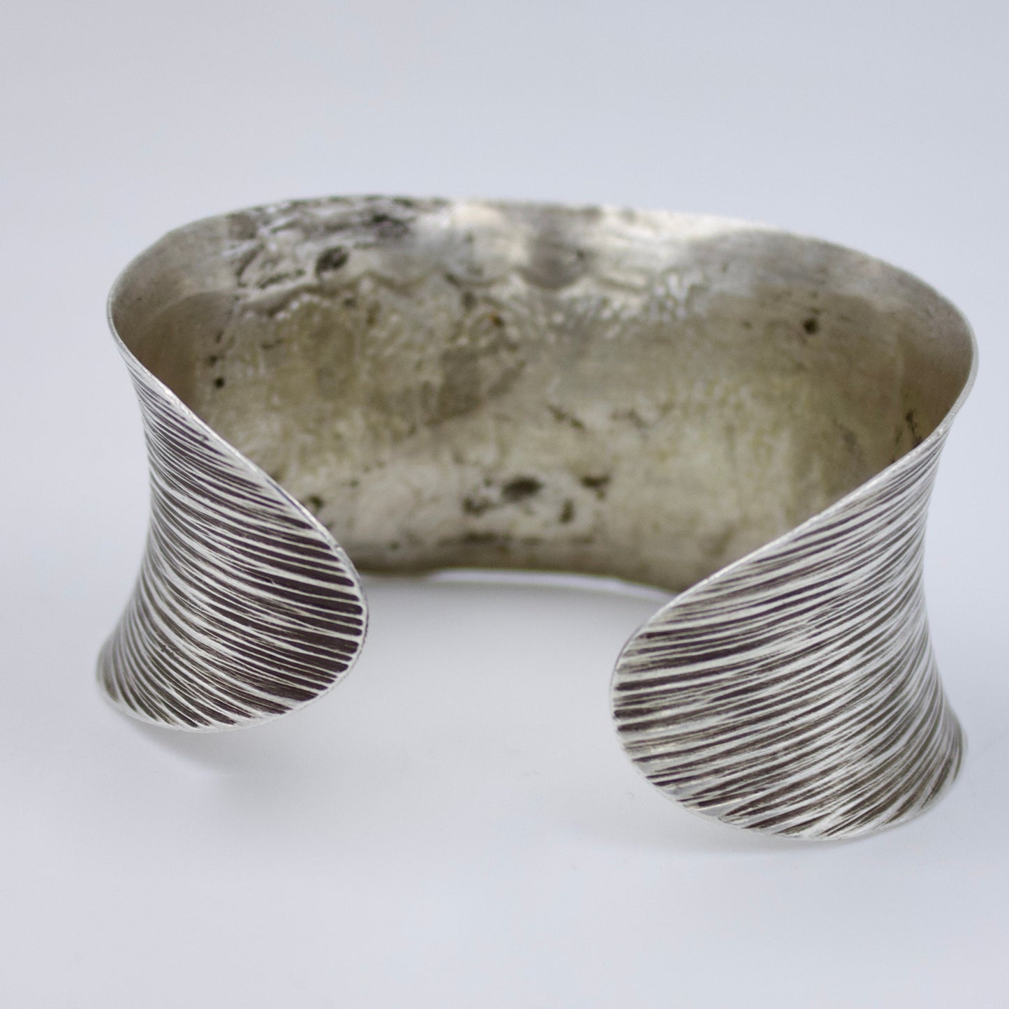 Vintage Indonesian Hand Etched Elephant Statement Cuff Bracelet in Sterling Silver