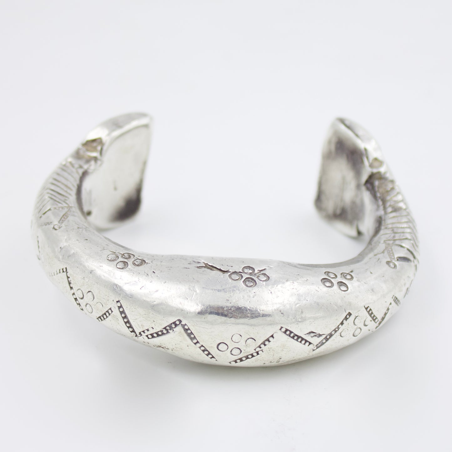 Antique Indian Tribal Hand Etched Silver Cuff Bracelet | 1910 Museum Piece