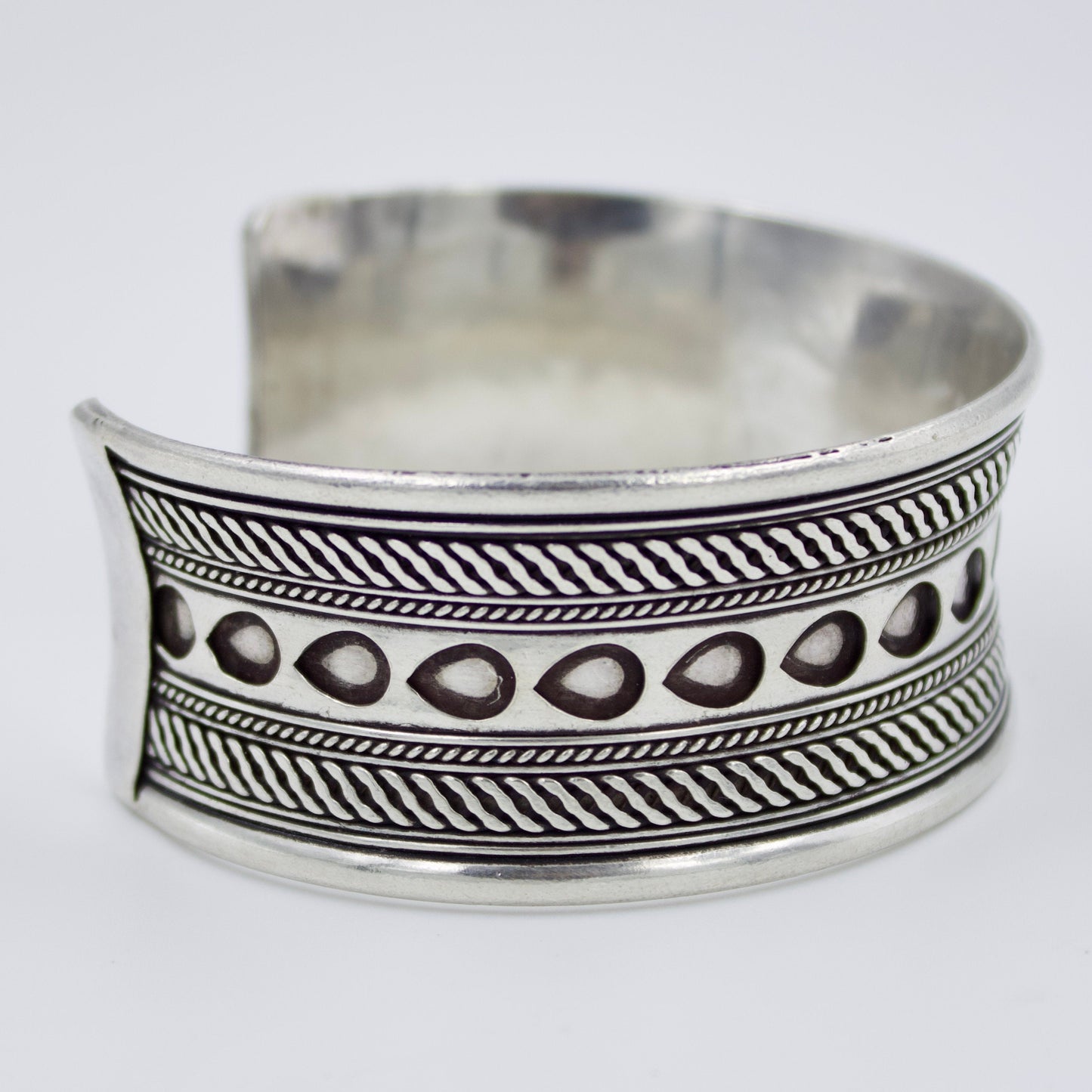 Handmade Etched Tribal Statement Cuff Bracelet in Sterling Silver