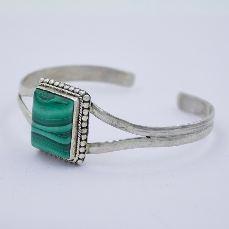 Handmade Malachite Statement Cuff Bracelet in Sterling Silver