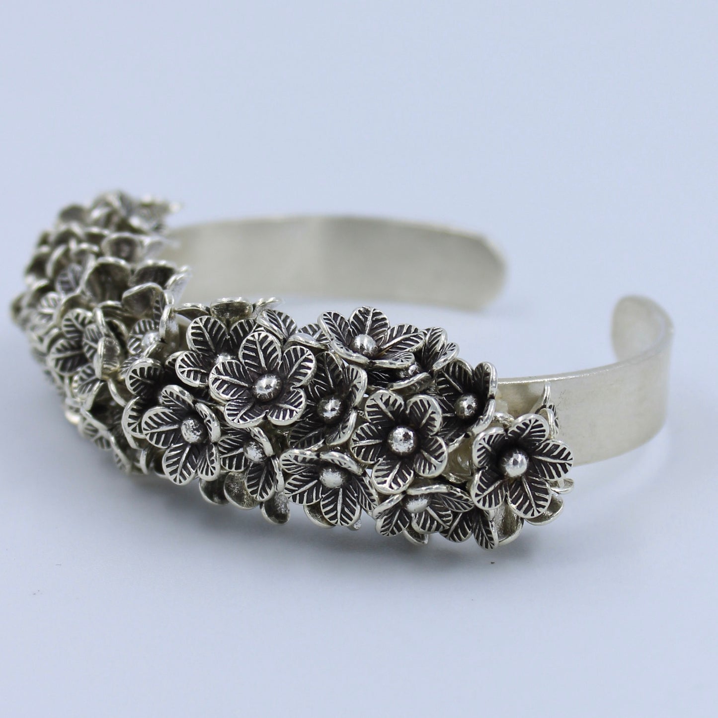 Artistic Handmade Floral Cuff Bracelet in Sterling Silver