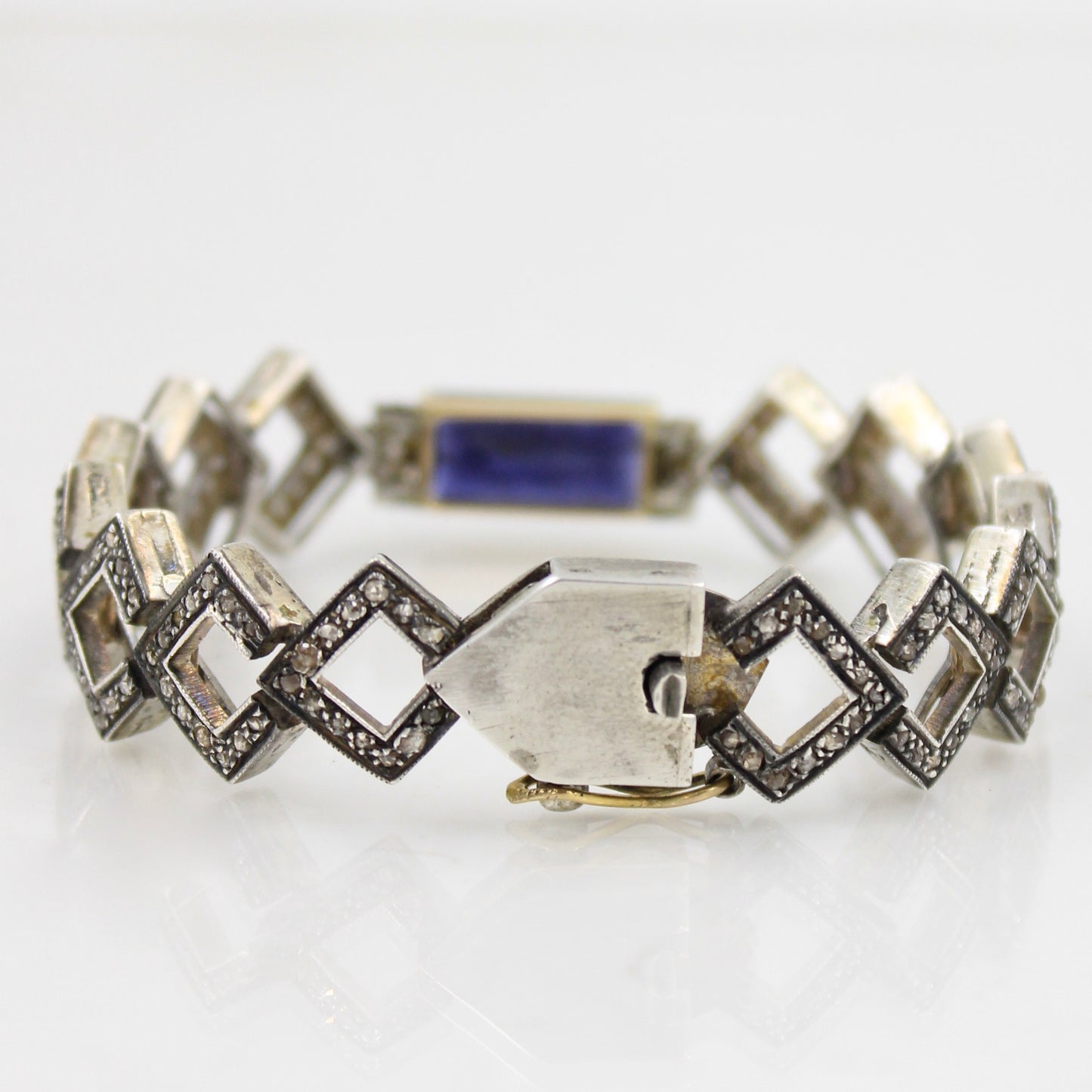 Victorian 5.13 TCW Iolite and Diamond Bracelet in 14K Gold & Sterling Silver