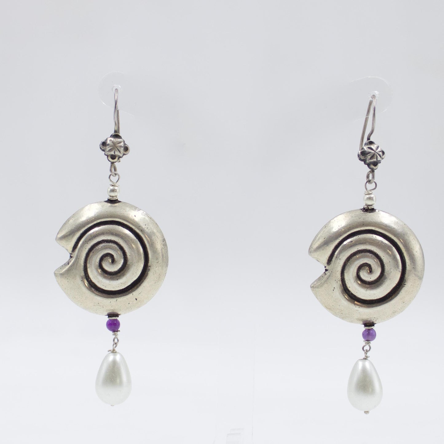 Handmade Spiral Pearl Drop Earrings in Sterling Silver