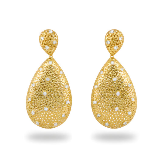 Statement 0.77 Ct Natural Diamond Filigree Work Drop Earrings in 18K Yellow Gold
