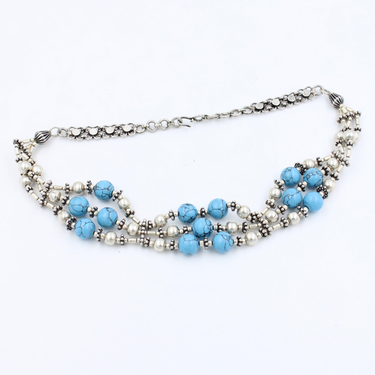 Vintage Handmade Turquoise Choker Necklace in Sterling Silver