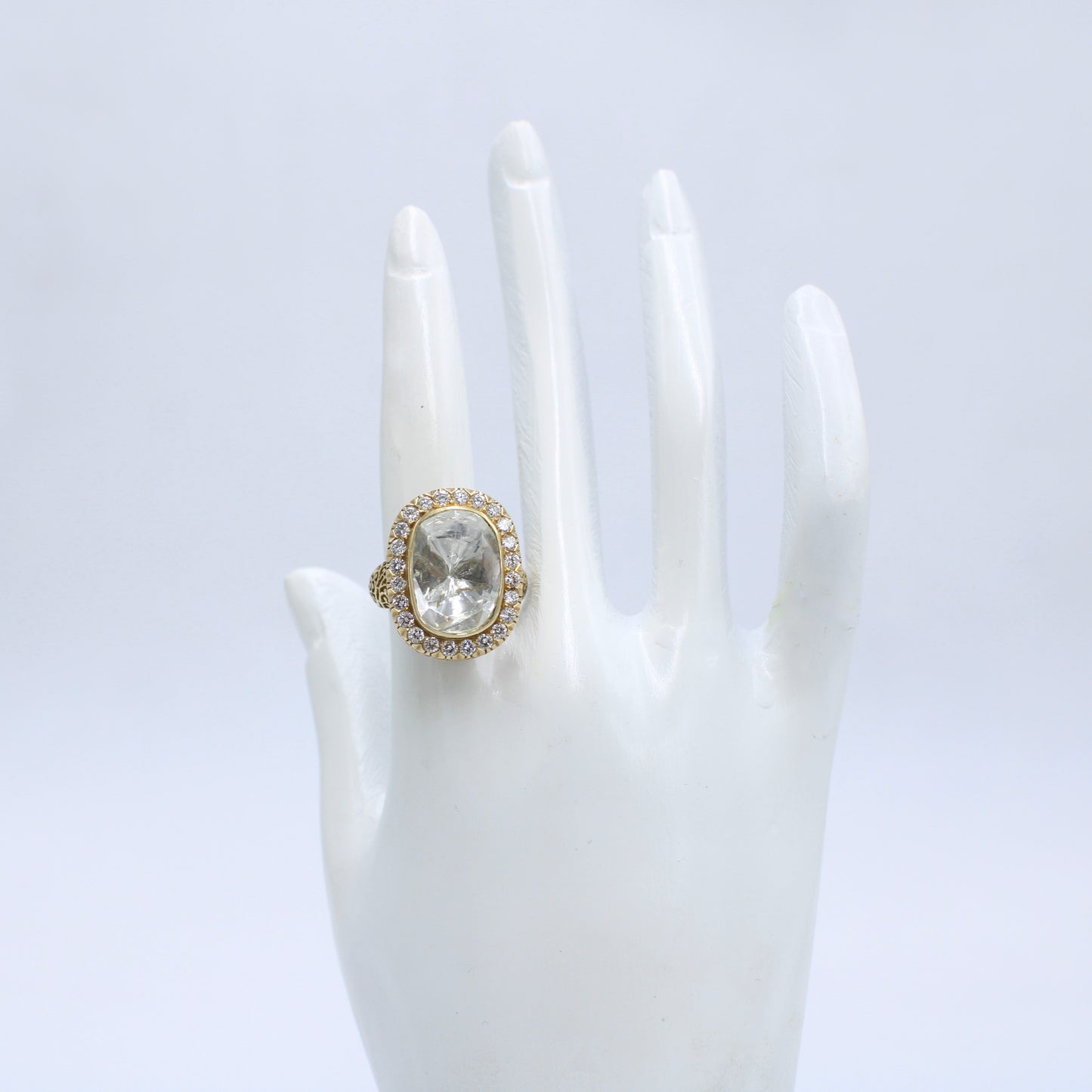 Luxury 3.58 Ct Polki Diamond Filigree Work Ring in 18K Gold