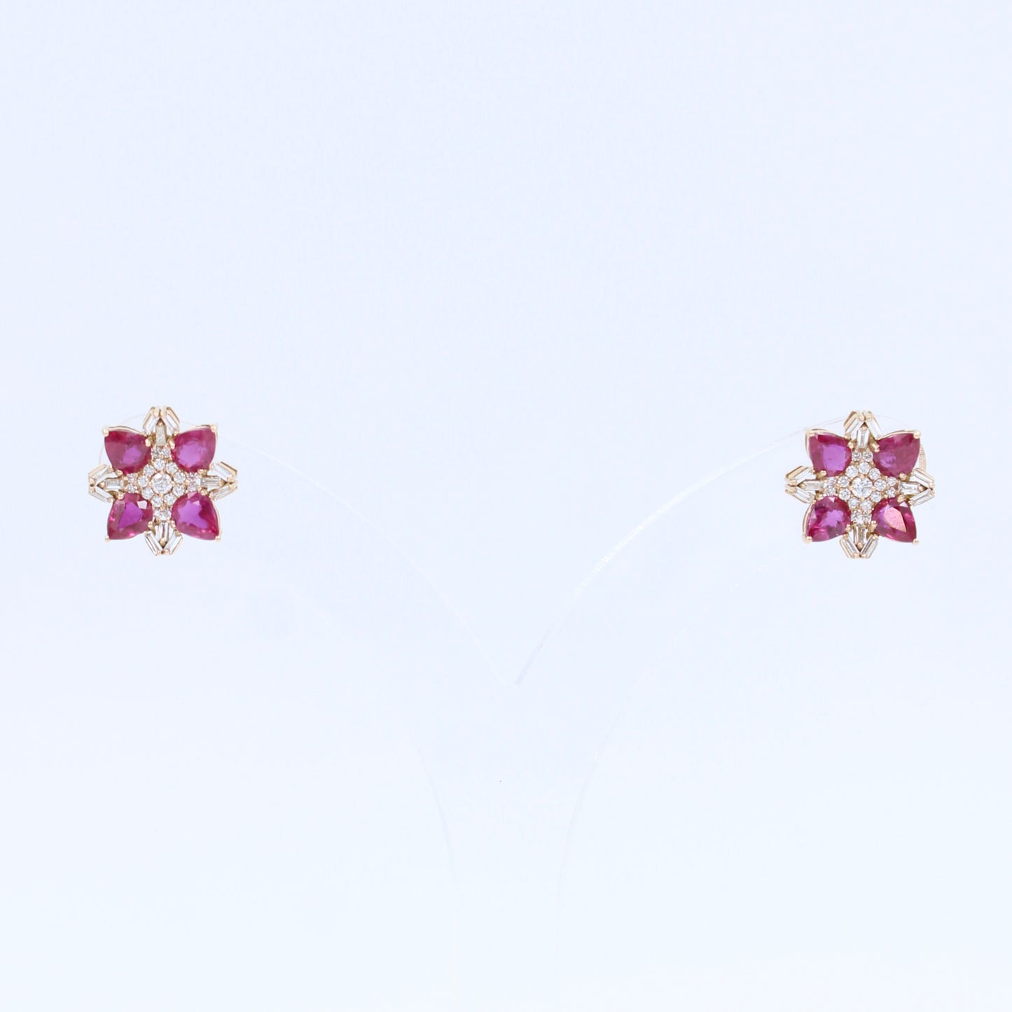 Unique AAA 3.64 Ct Natural Untreated Ruby & Diamond Stud Earrings in 18K Rose Gold
