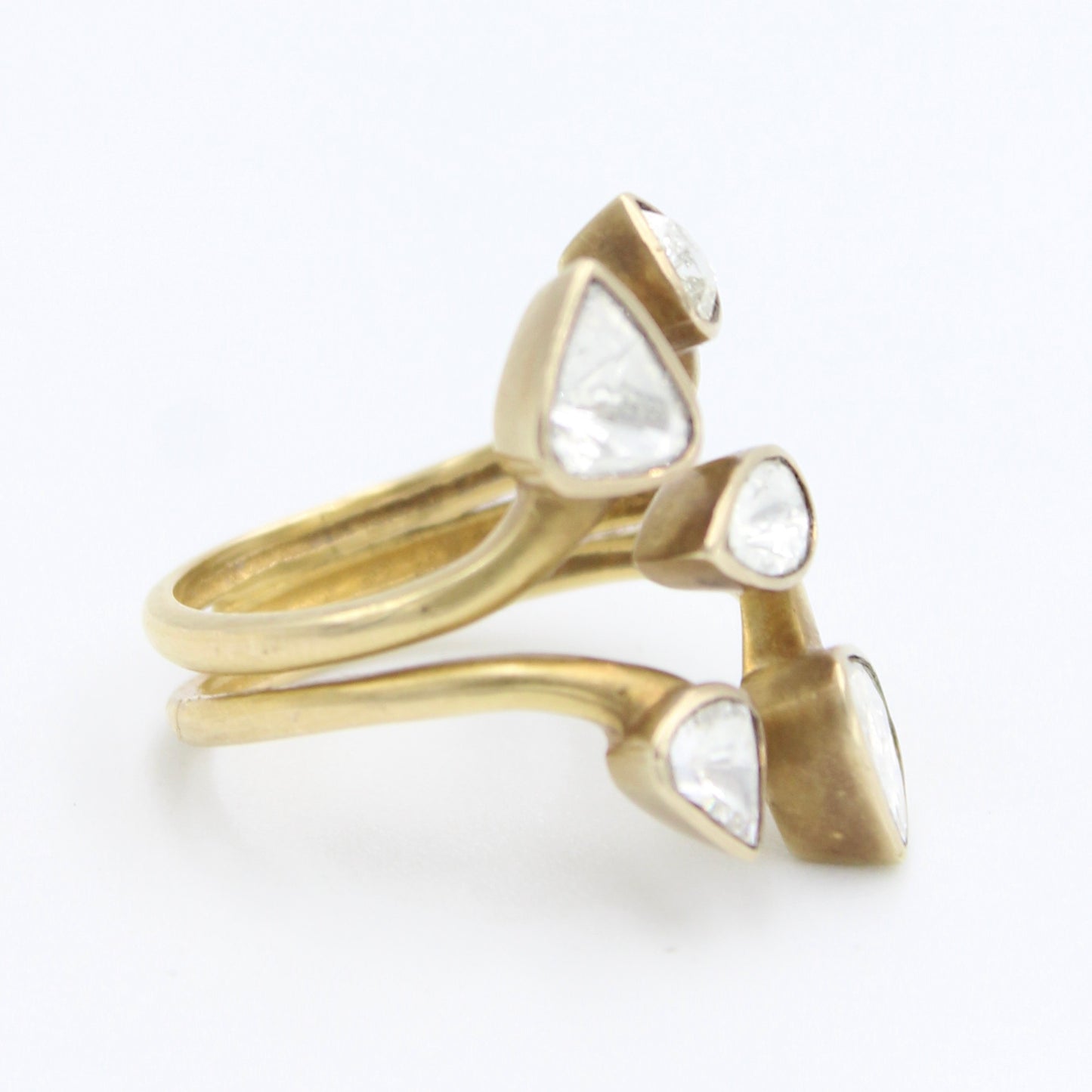 Natural 0.80 Ct Rose Cut Diamond Between the Finger Ring in 18K Brushed Gold