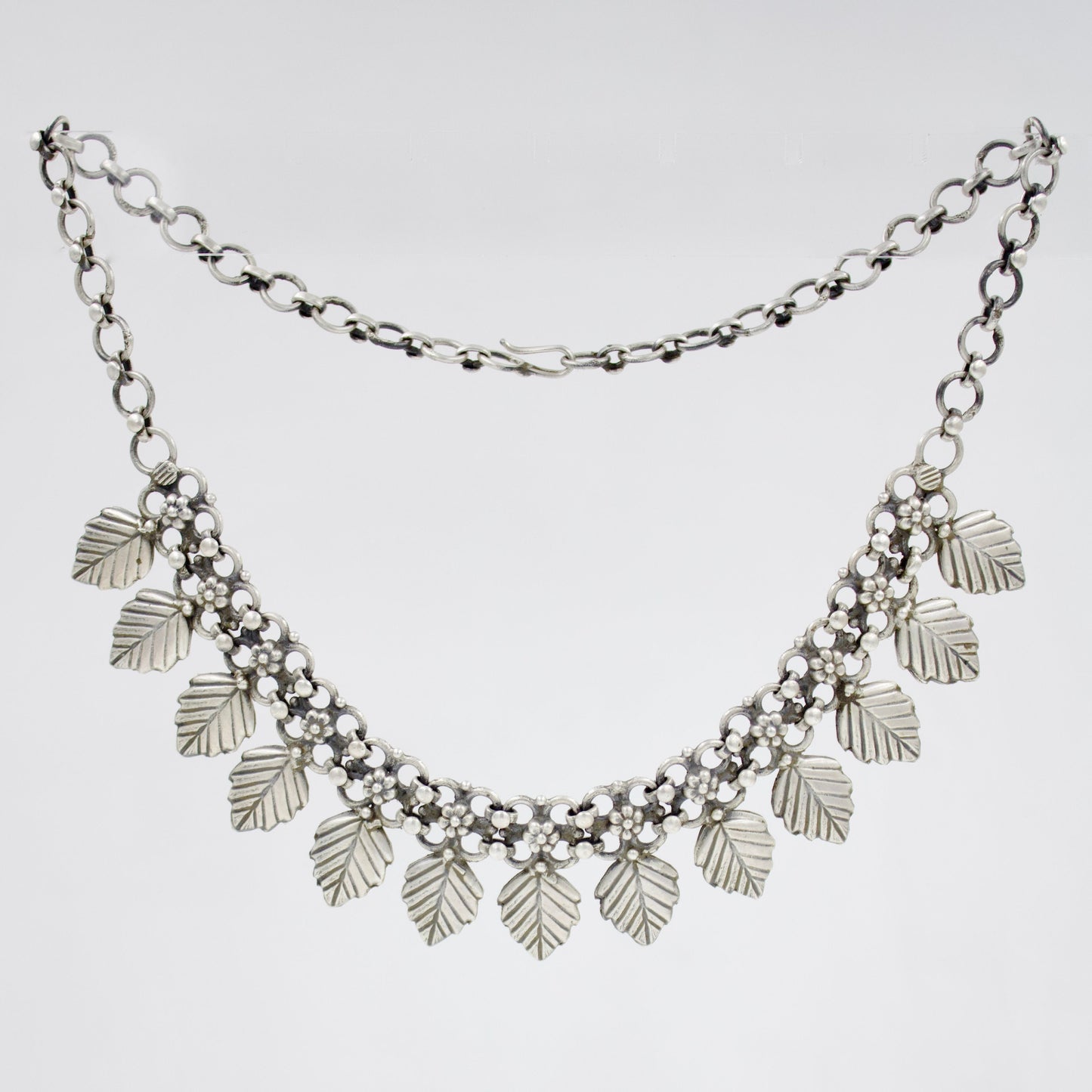 Handmade Rajasthani Tribal Statement Leaf Choker Necklace in Sterling Silver