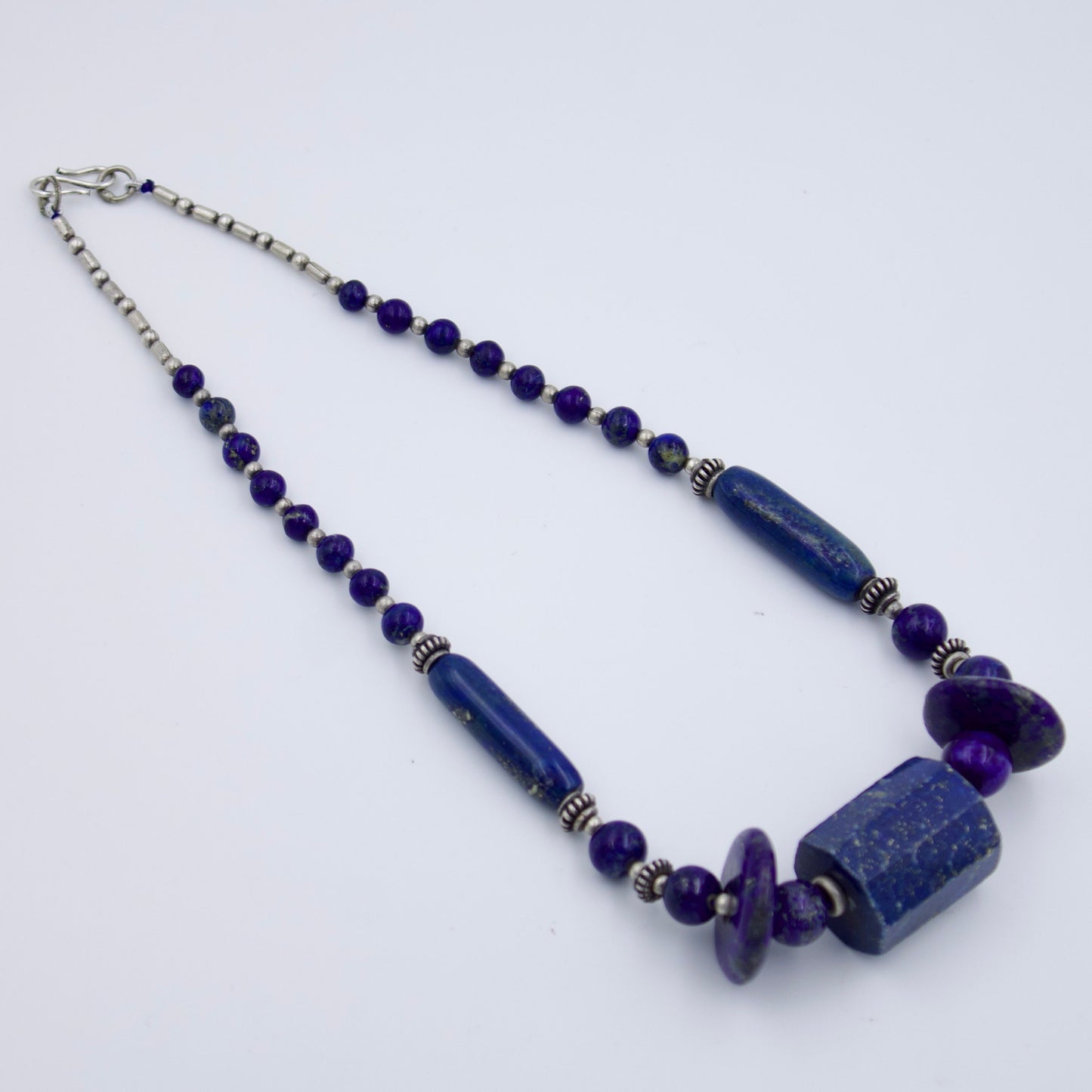 Vintage Lapis Lazuli Beaded Statement Necklace in Sterling Silver