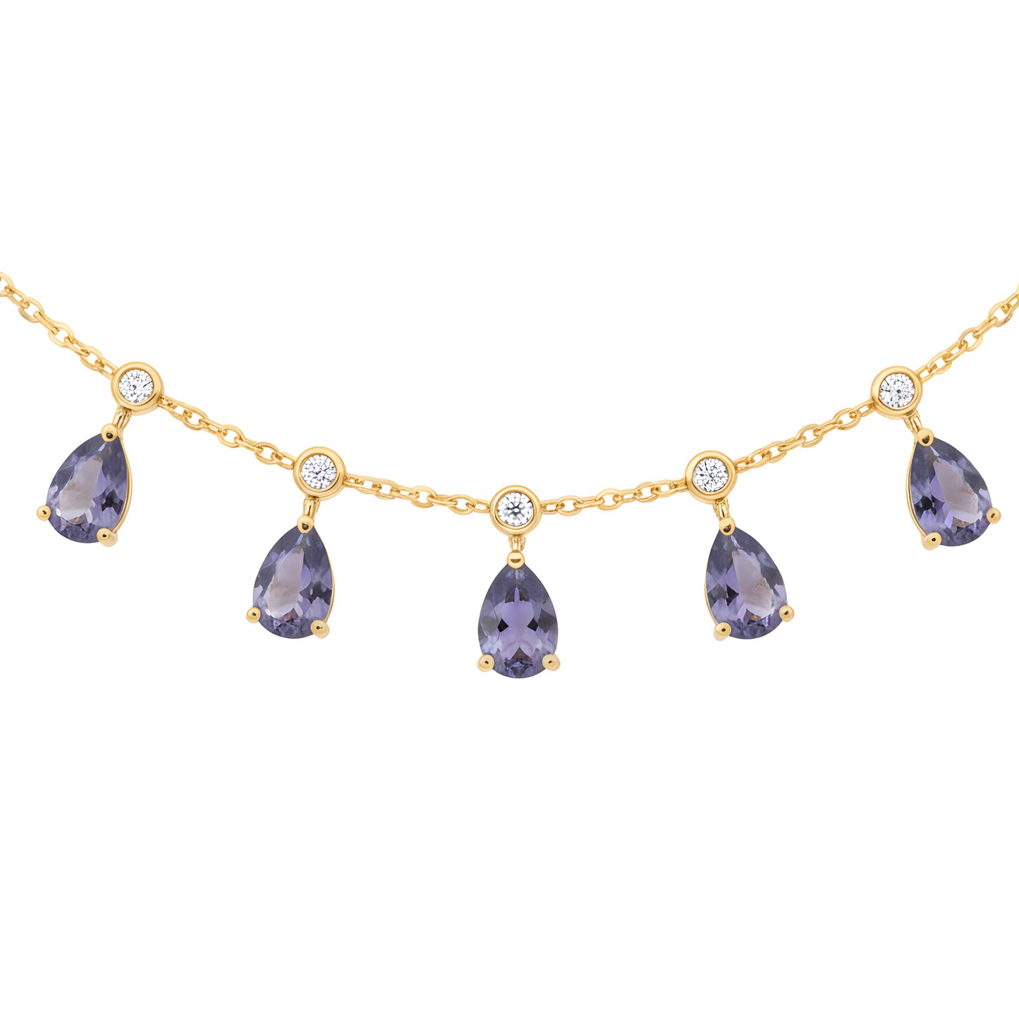 Minimal 6.54 Ct AAA Tanzanite & Diamond Pear Drop Necklace in 18K Yellow Gold