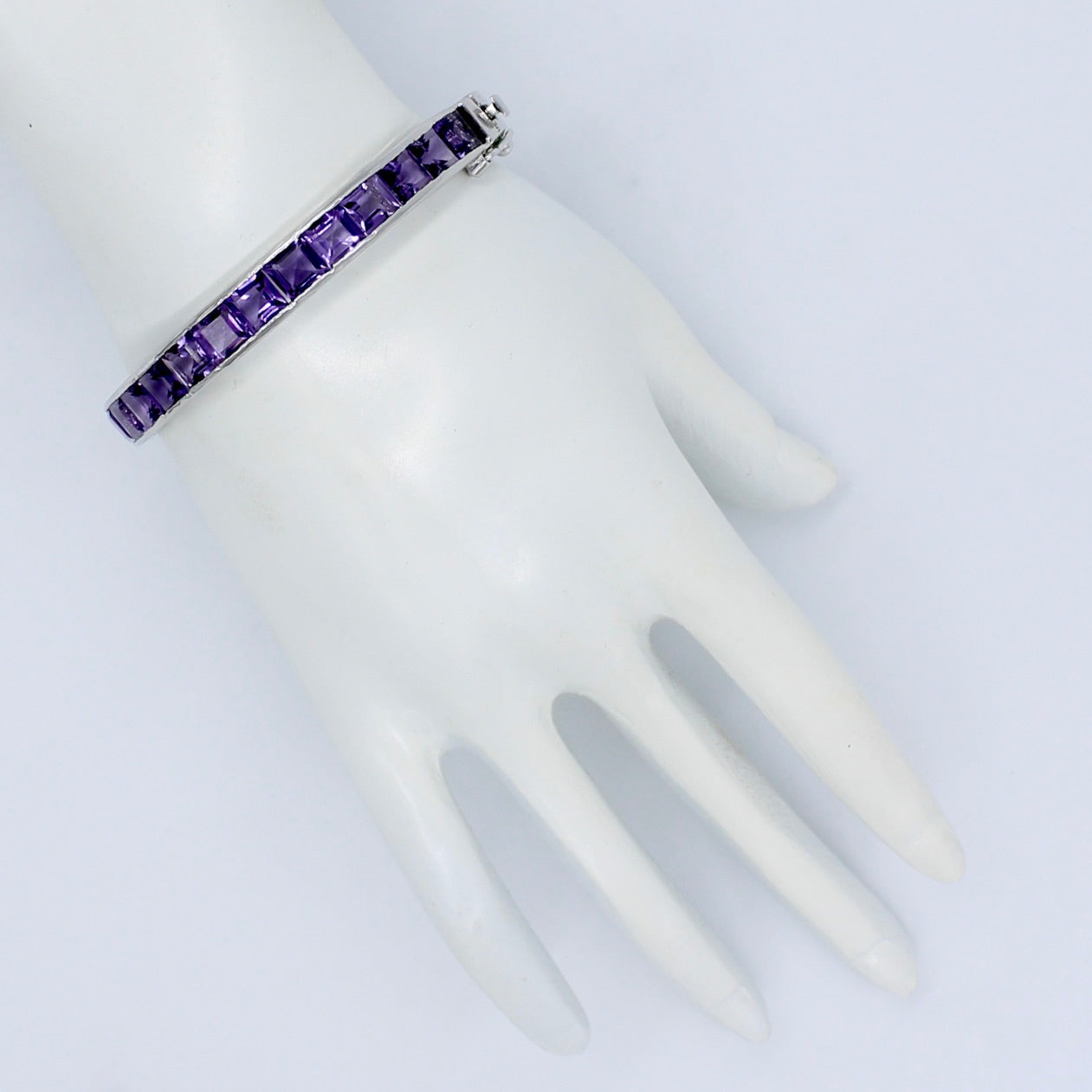 AAA 21.75 Ct Brazilian Amethyst Bangle Bracelet in Sterling Silver