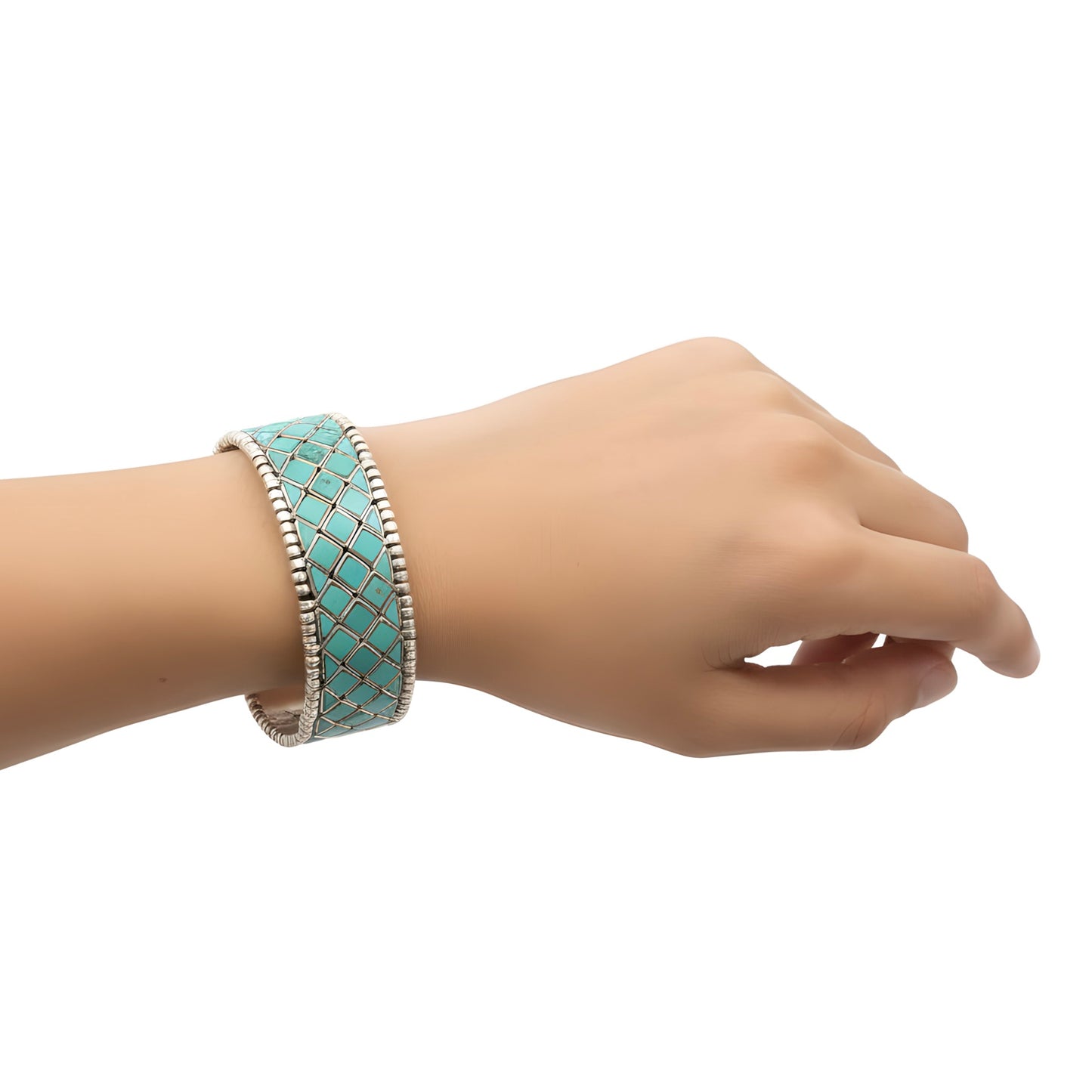 Vintage Natural Turquoise Tribal Broad Loose Bracelet in Sterling Silver
