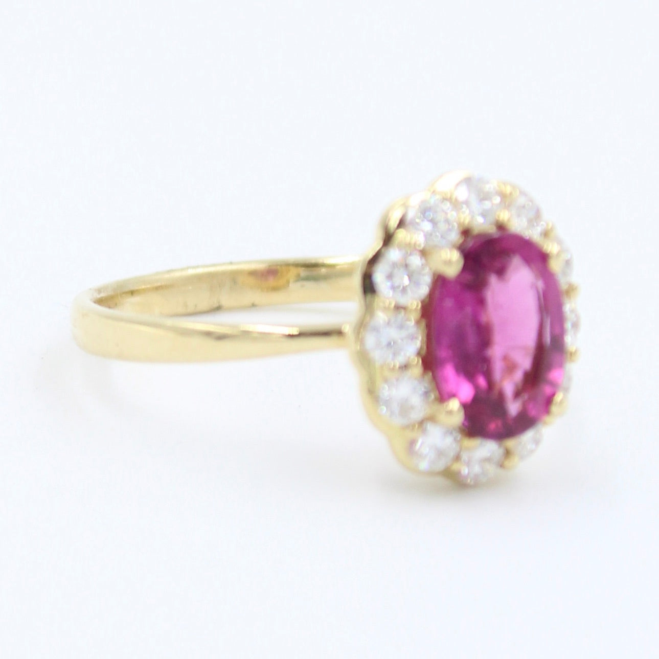 Minimal 1.6 Ct Untreated Rubellite Tourmaline & Diamond Ring in 18K Yellow Gold