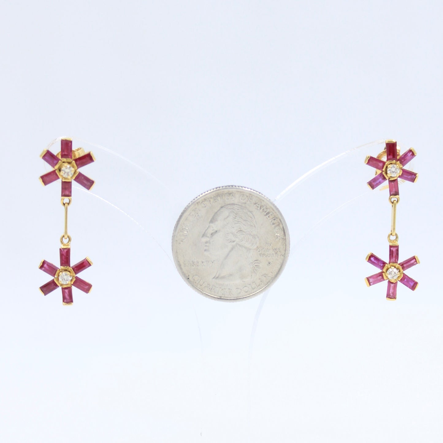 Elegant 1.26 TCW Natural Untreated Ruby & Diamond Floral Drop Earring in 18K Yellow Gold