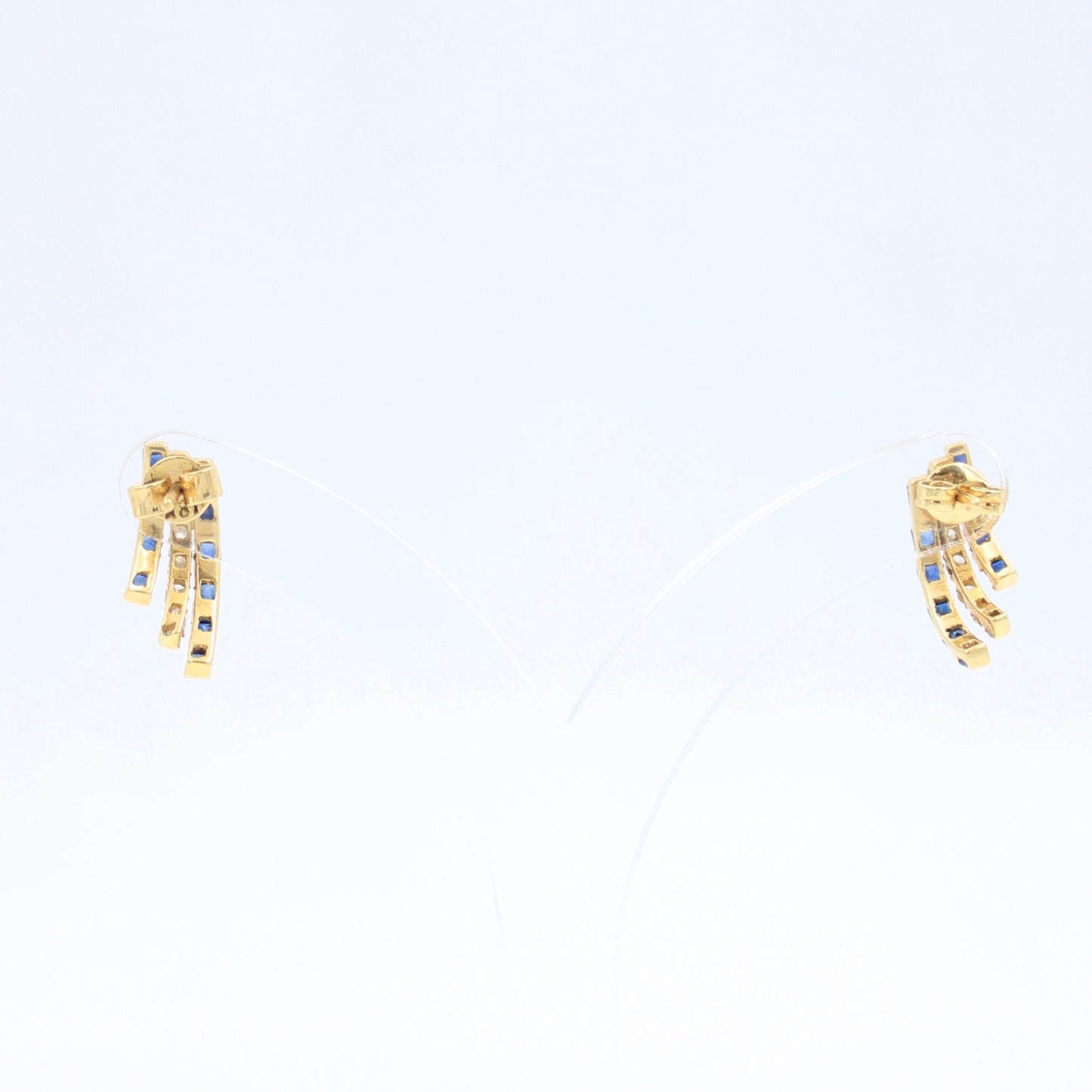Elegant 1.64 TCW Natural Sapphire & Diamond Ear Cuff Stud Earring in 18K Gold