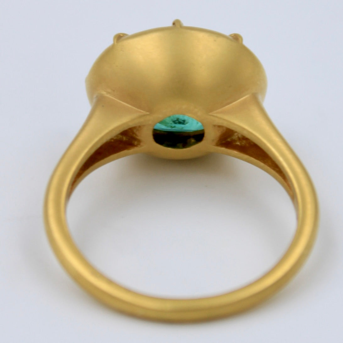 Natural 3.23 Ct Emerald East West Setting Button Back Ring in 18K Yellow Brushed Gold