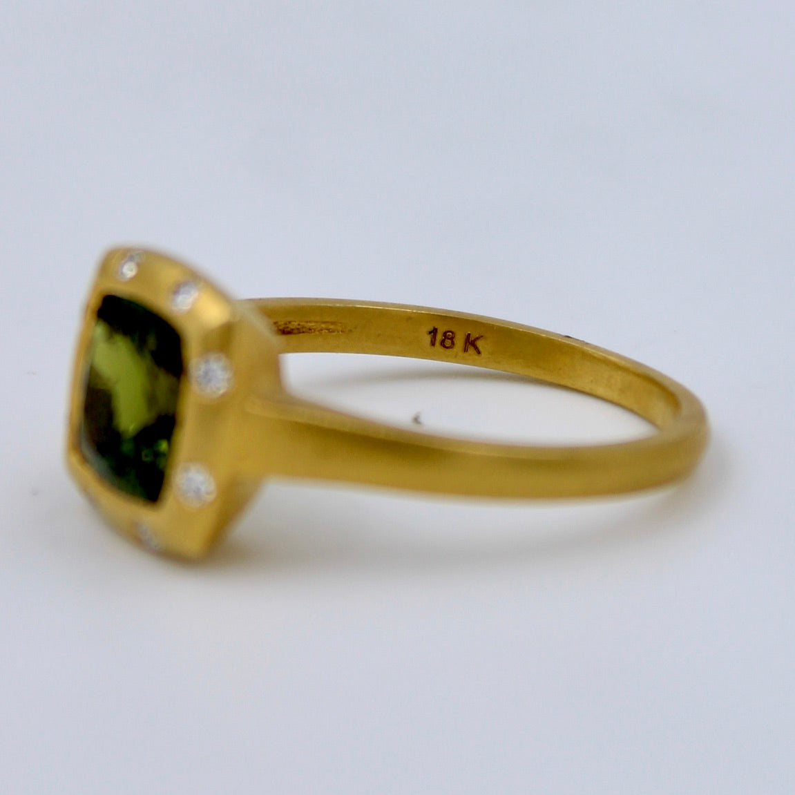Natural 1.54 Ct Green Chrome Tourmaline & Diamond Ring 18K Brushed Gold