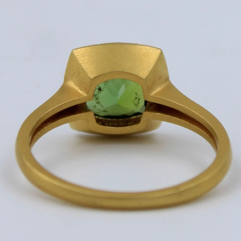Natural 1.54 Ct Green Chrome Tourmaline & Diamond Ring 18K Brushed Gold