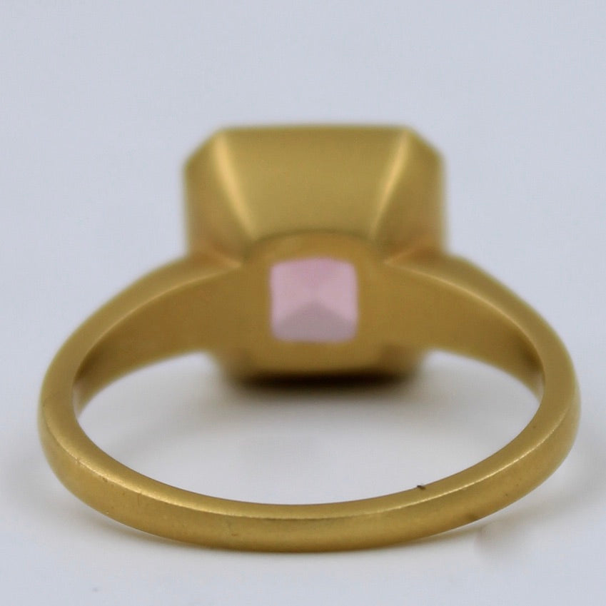Lustrous 3.1 Ct Asscher Cut Pink Tourmaline Ring in 18K Yellow Brushed Gold Size 7