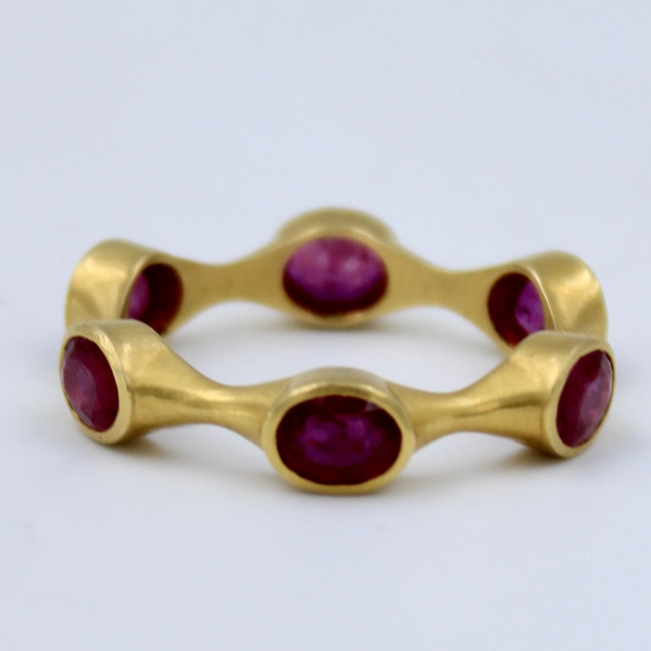 Natural 2.69 Ct Ruby Eternity Band Stackable Ring in 18K Brushed Gold