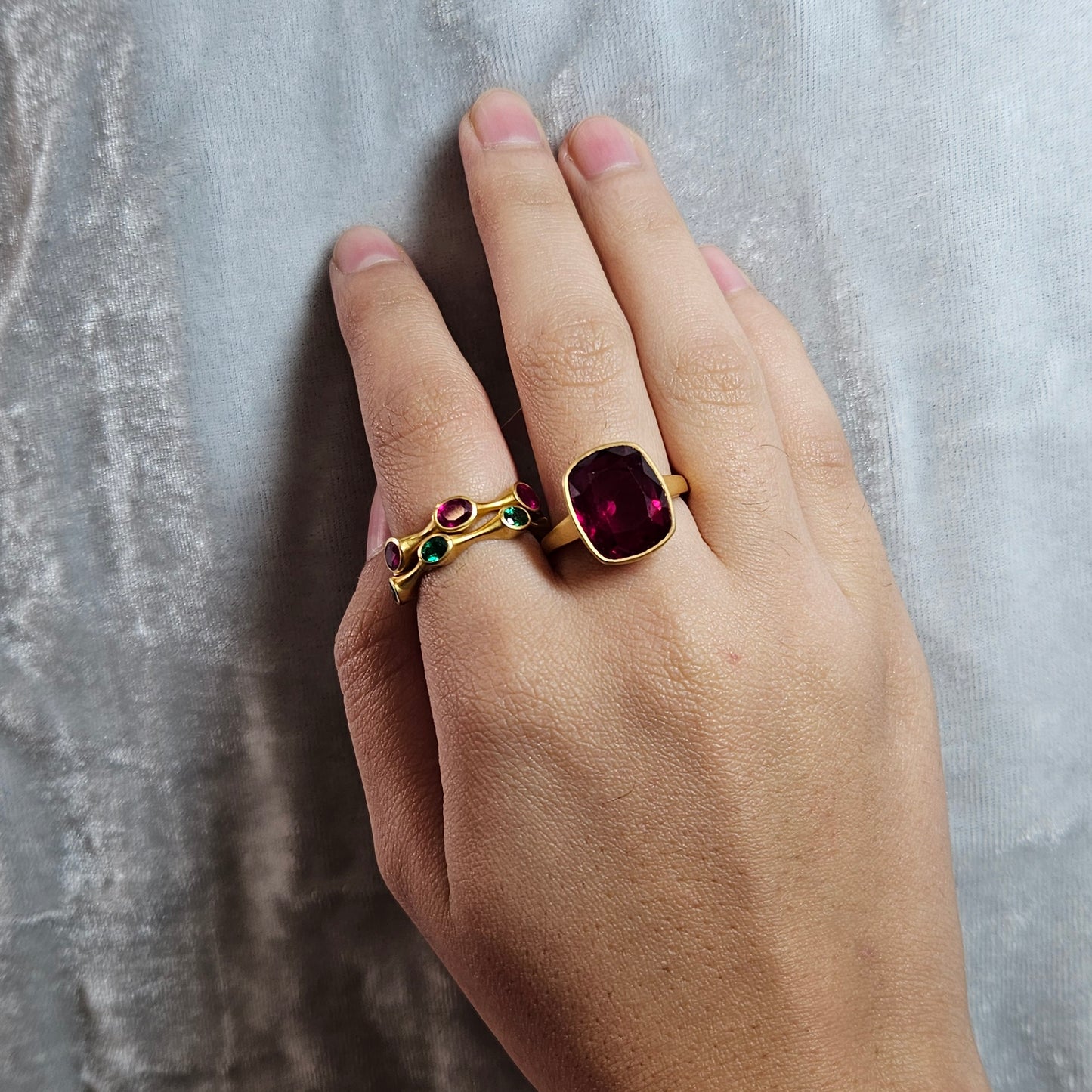 Luxury 7.9 Ct Vivid Red Rubellite Tourmaline Ring 18K Brushed Yellow Gold