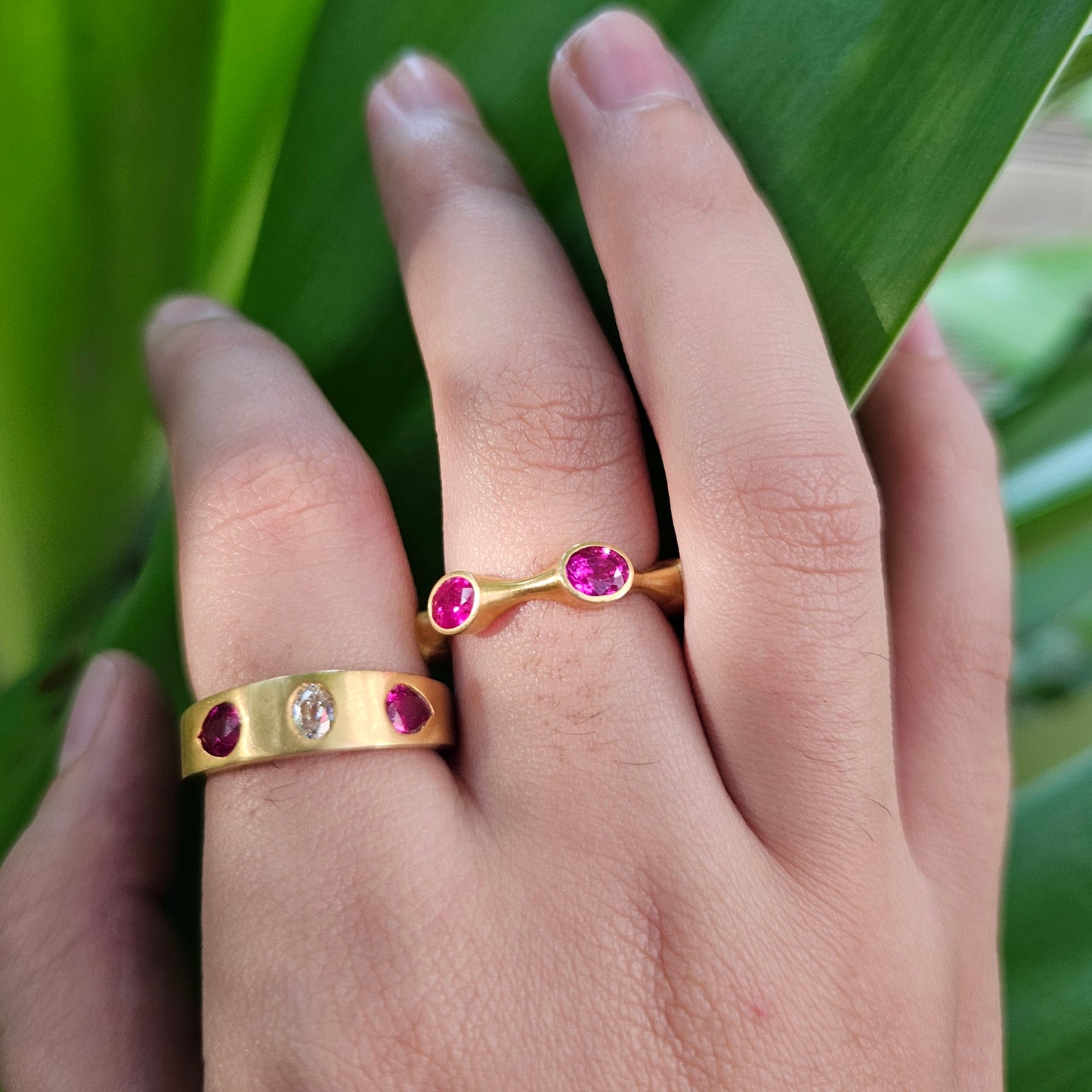 Natural 2.69 Ct Ruby Eternity Band Stackable Ring in 18K Brushed Gold