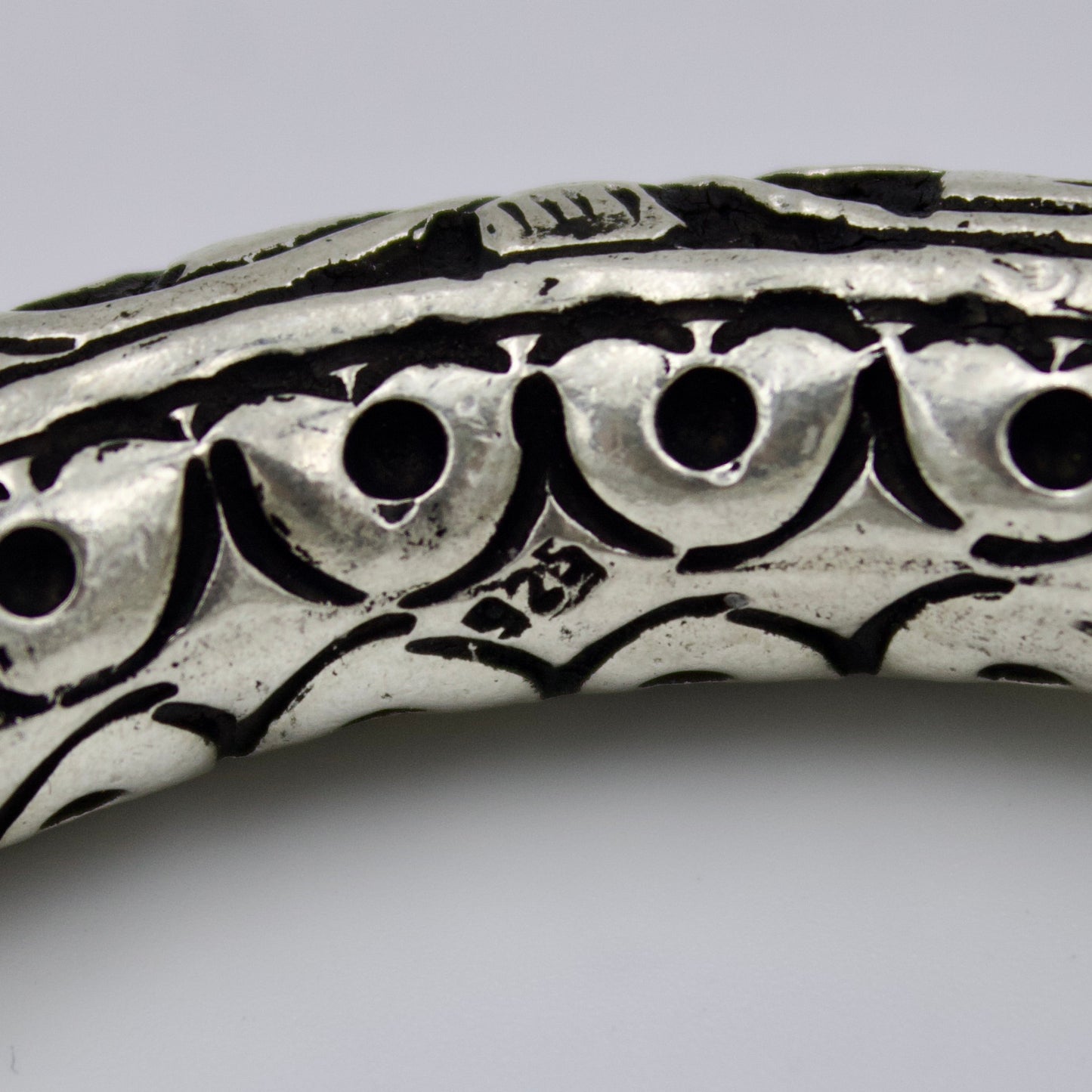 Hand Engraved Hinged Indian Tribal Statement Chitai Kada Bangle in Sterling Silver