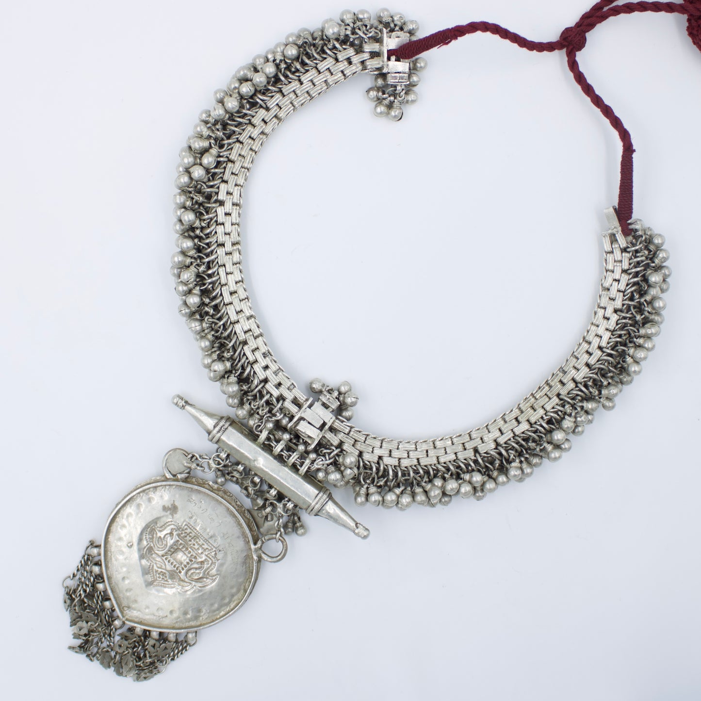 Antique Indian Rajasthani Tribal Long Statement Pendant Necklace in Silver Circa 1930 Collection Piece