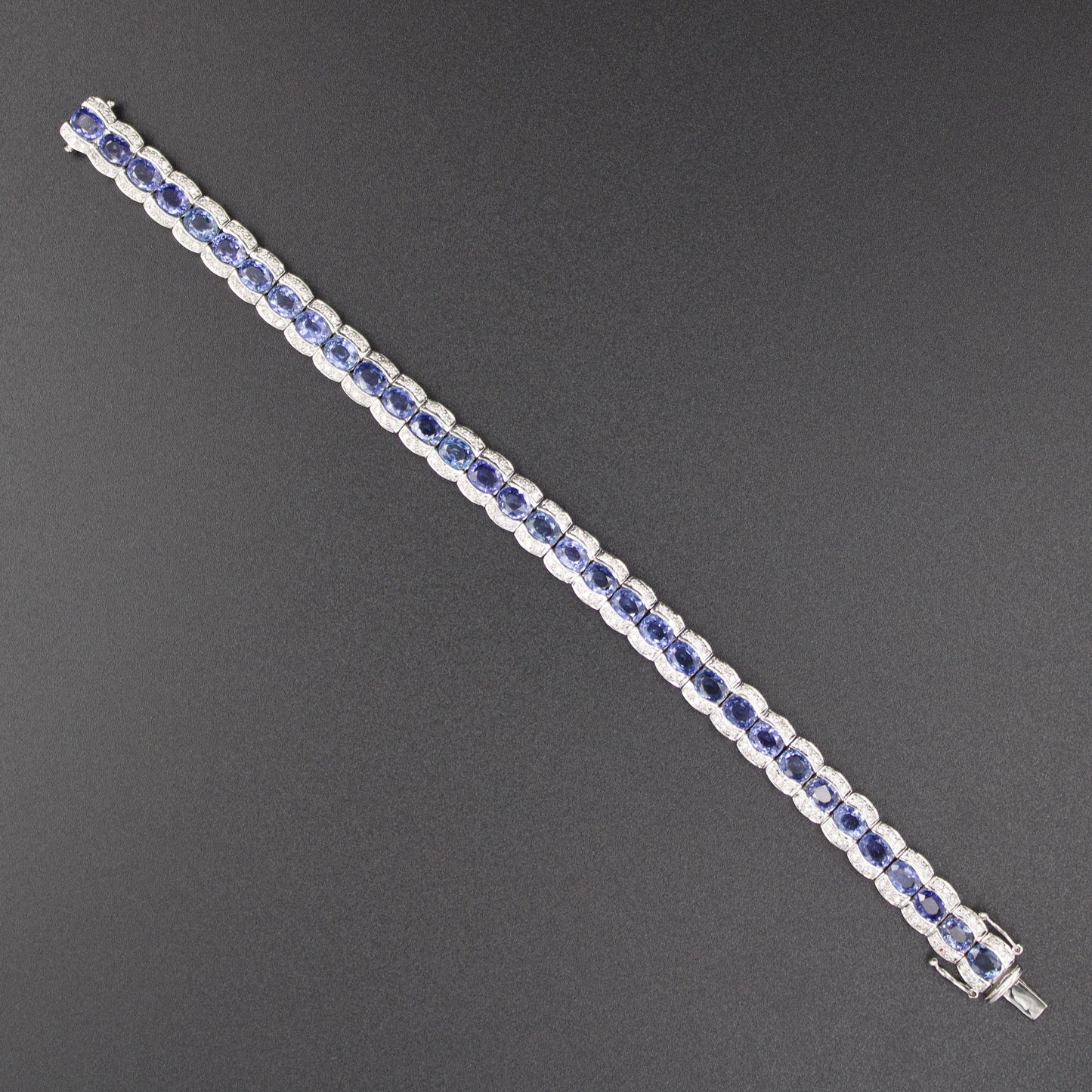 Elegant AAA 15 Ct Sapphire and Diamond Luxury Statement Tennis Bracelet in 18K White Gold