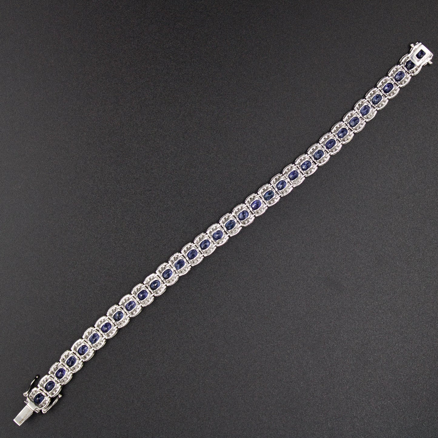 Elegant AAA 15 Ct Sapphire and Diamond Luxury Statement Tennis Bracelet in 18K White Gold