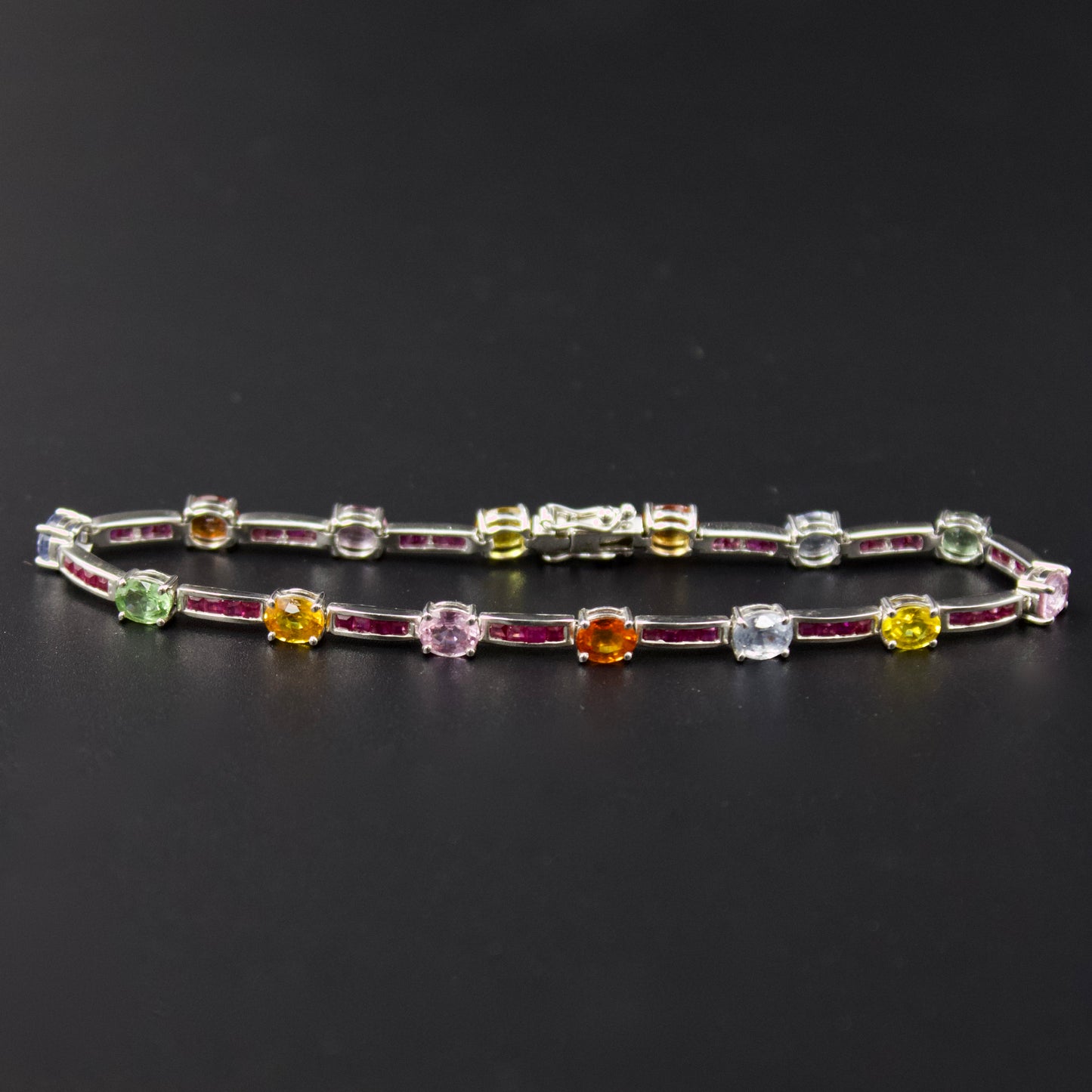 Elegant AAA Rainbow Sapphire and Ruby Luxury Statement Tennis Bracelet in 18K White Gold