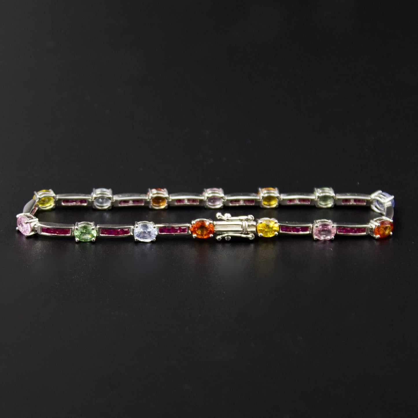 Elegant AAA Rainbow Sapphire and Ruby Luxury Statement Tennis Bracelet in 18K White Gold